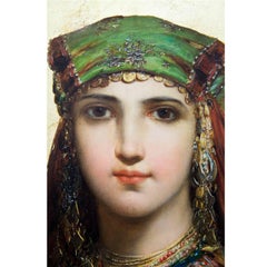 Peinture à l'huile de Hans Zatzka:: "Fellah Girl":: Autriche:: 19e siècle