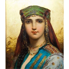 Peinture à l'huile de Hans Zatzka:: "Fellah Girl":: Autriche:: 19e siècle