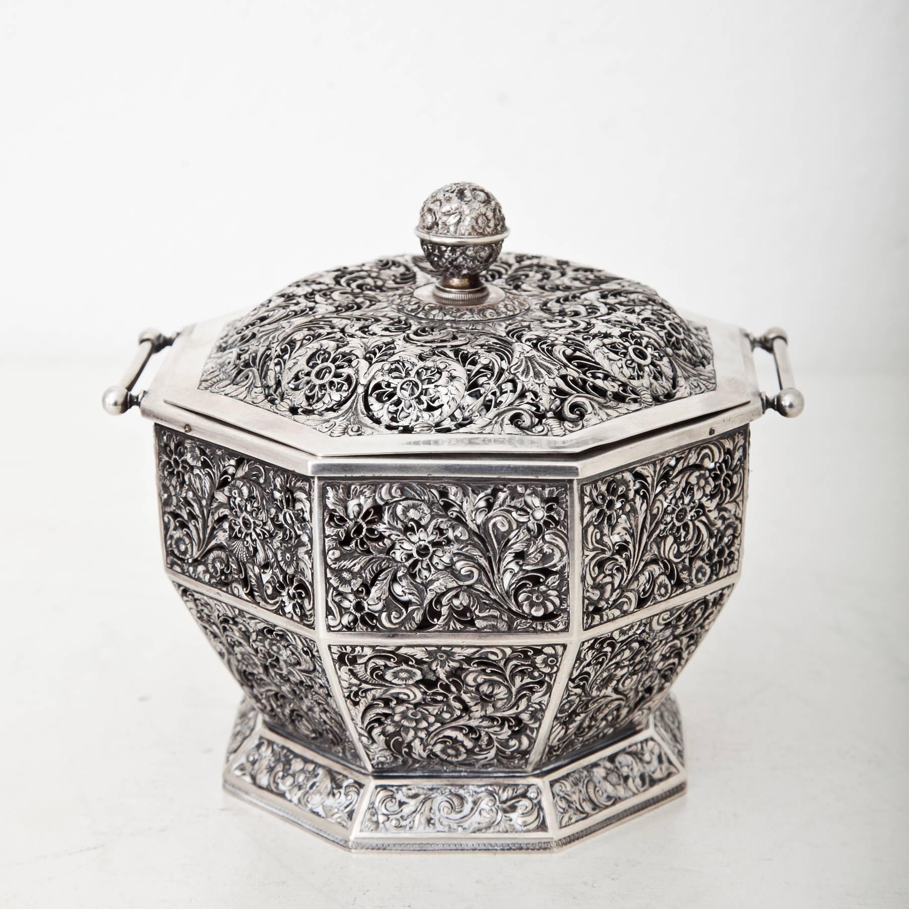 Revival Octagonal Silver Scent Pot, Vienna, 1837