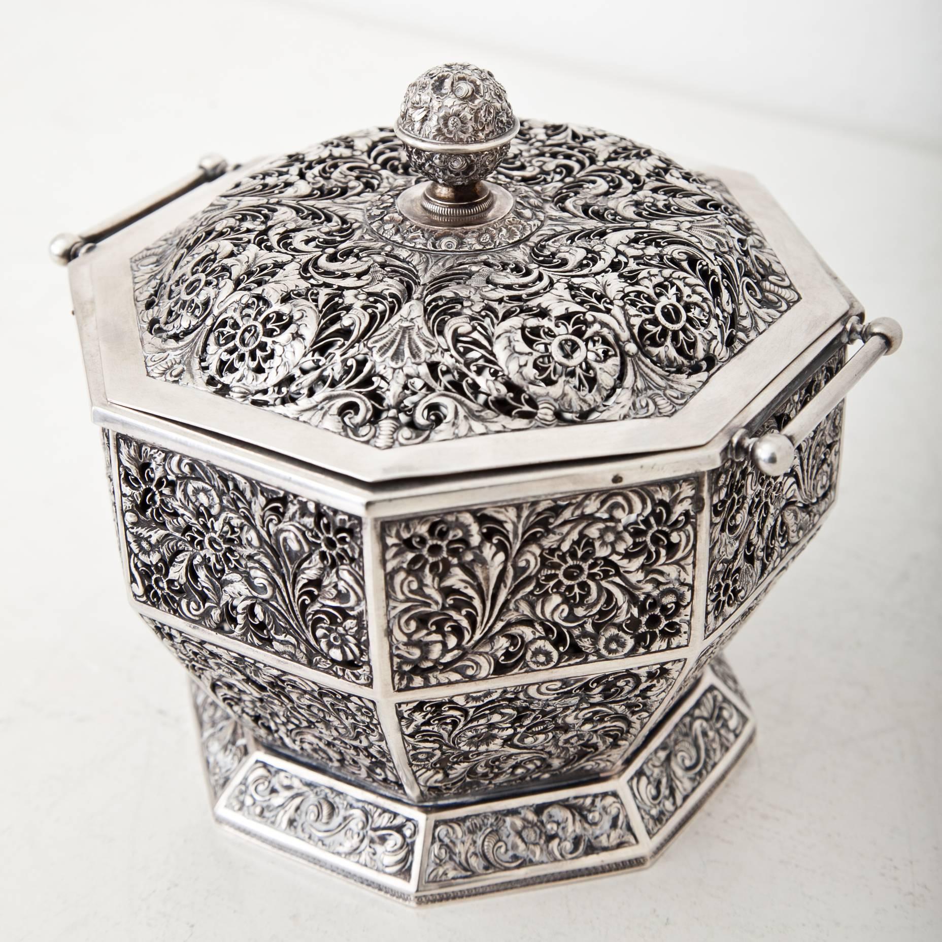 Austrian Octagonal Silver Scent Pot, Vienna, 1837