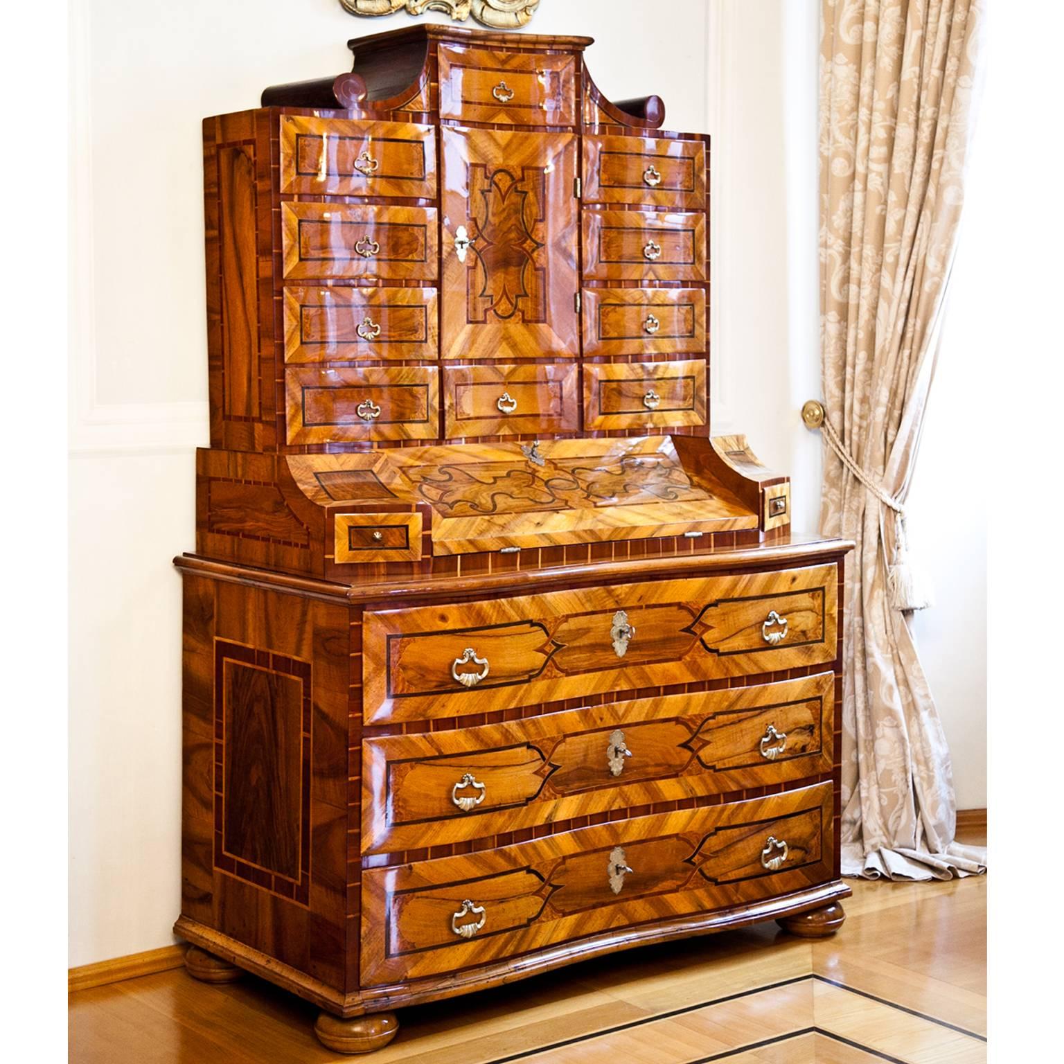 Fruitwood Baroque Tabernacle Secretaire, 18th Century