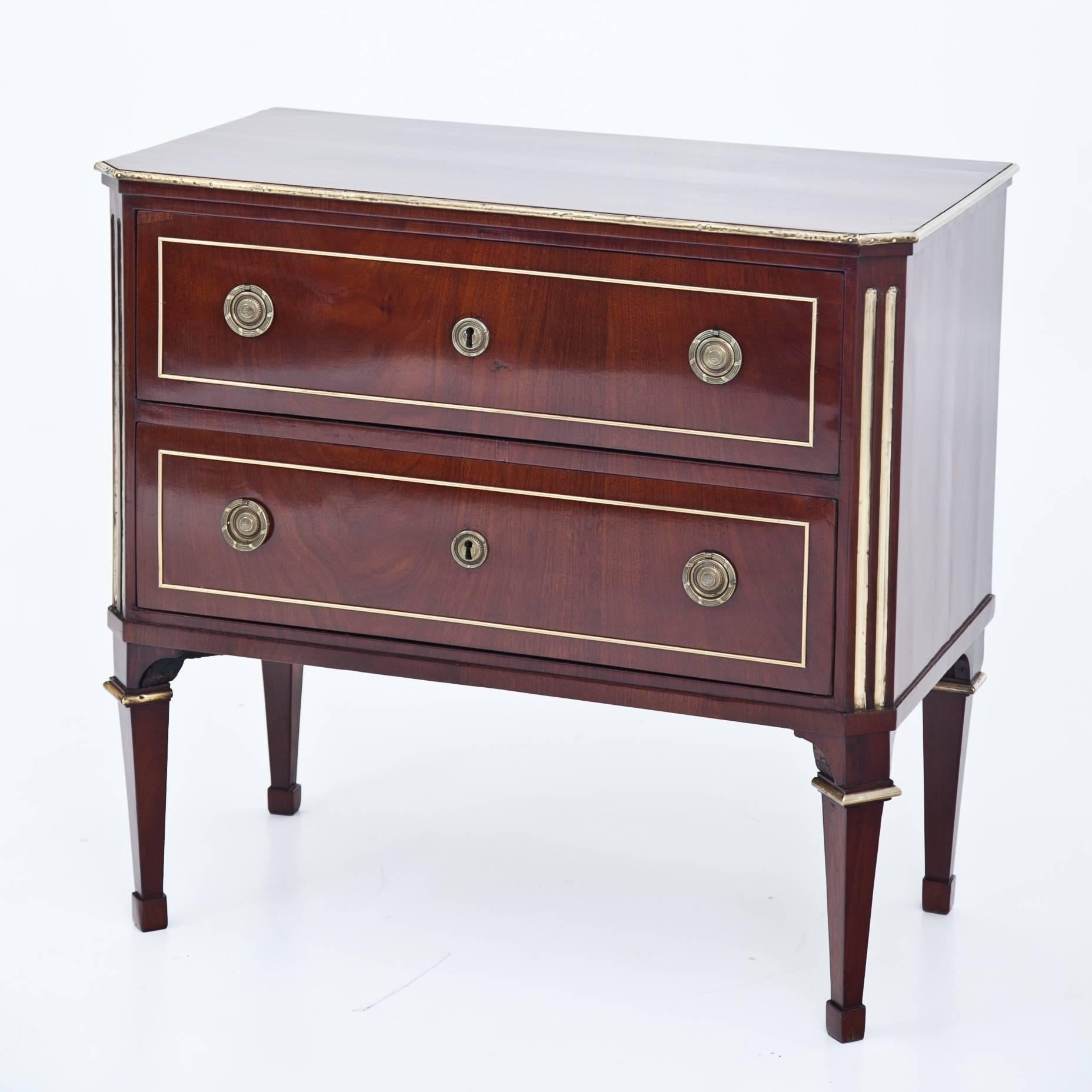 Brass Neoclassical Mahogany Chest of Drawers, France, First Half of the 19th Century