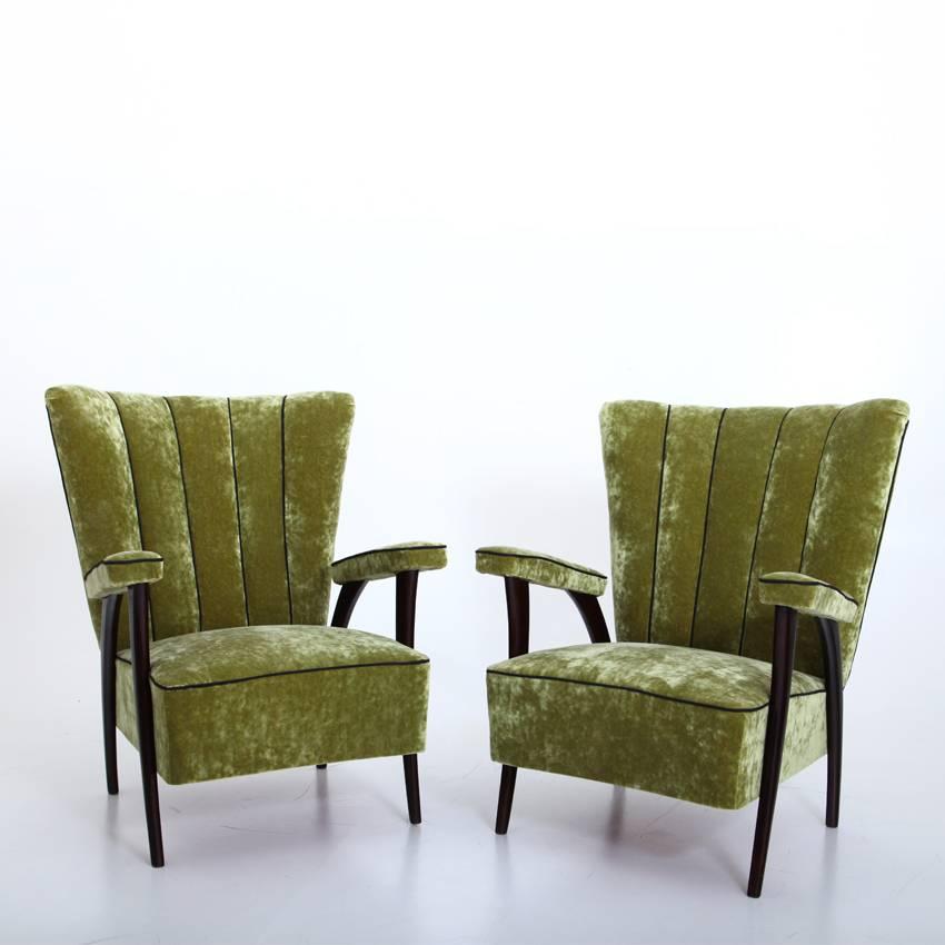 Fabric Lounge Chairs, Attributed to Paolo Buffa, Italy, Mid-20th Century