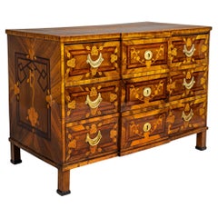 Antique Louis Seize Marquetry Chest of Drawers, Walnut veneered, Late 18th Century