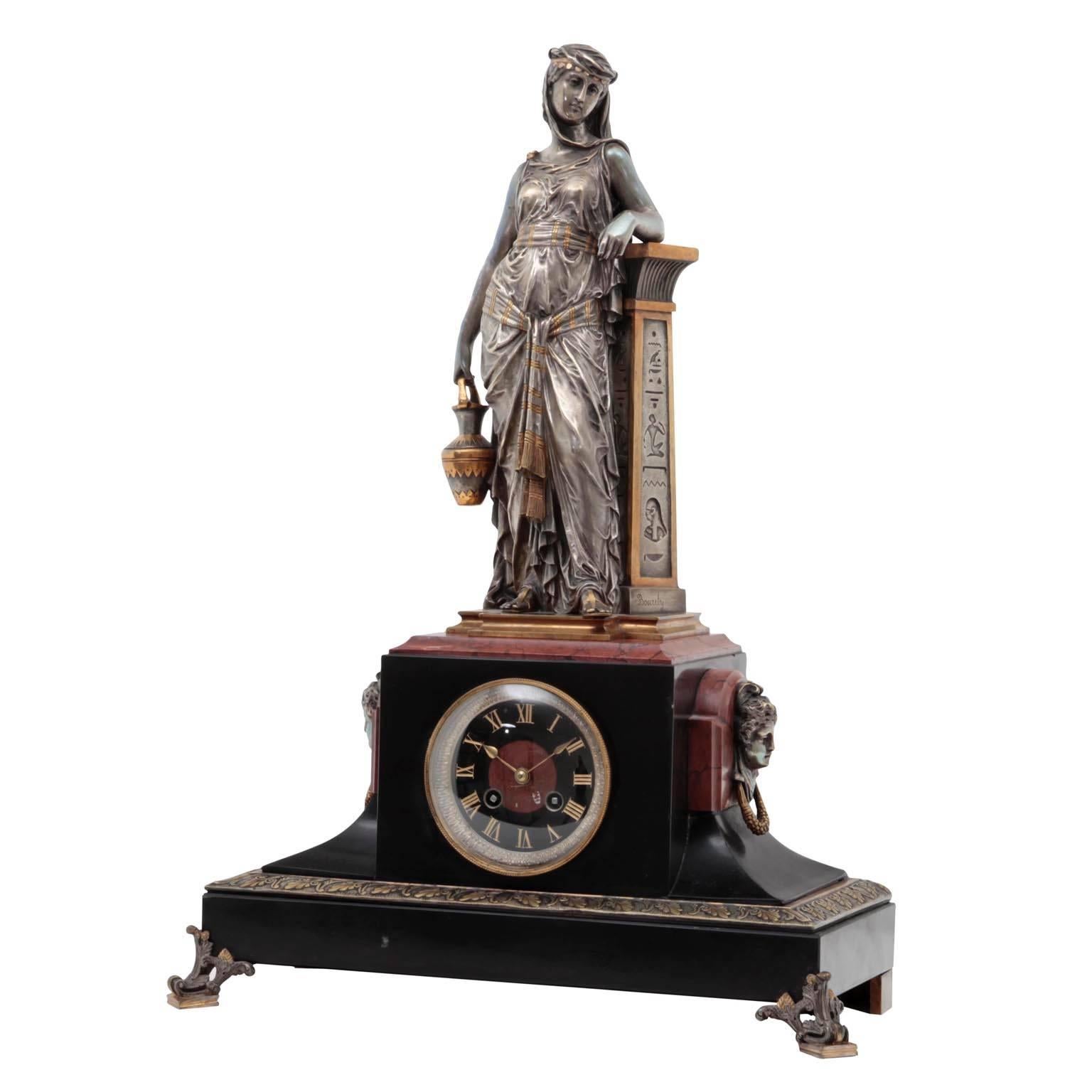 Egyptian Revival Mantel Clock, Bourety, Likely France, Late 19th Century