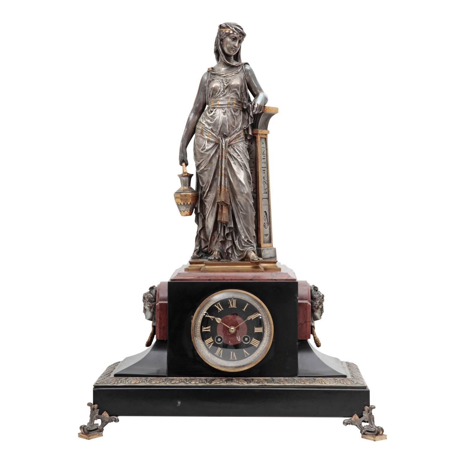 Egyptian Revival Mantel Clock, Bourety, Likely France, Late 19th Century In Excellent Condition In Greding, DE