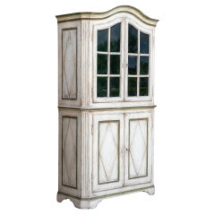  Hand-painted white and green Display Cabinet, Softwood, Franconia, Circa 1800