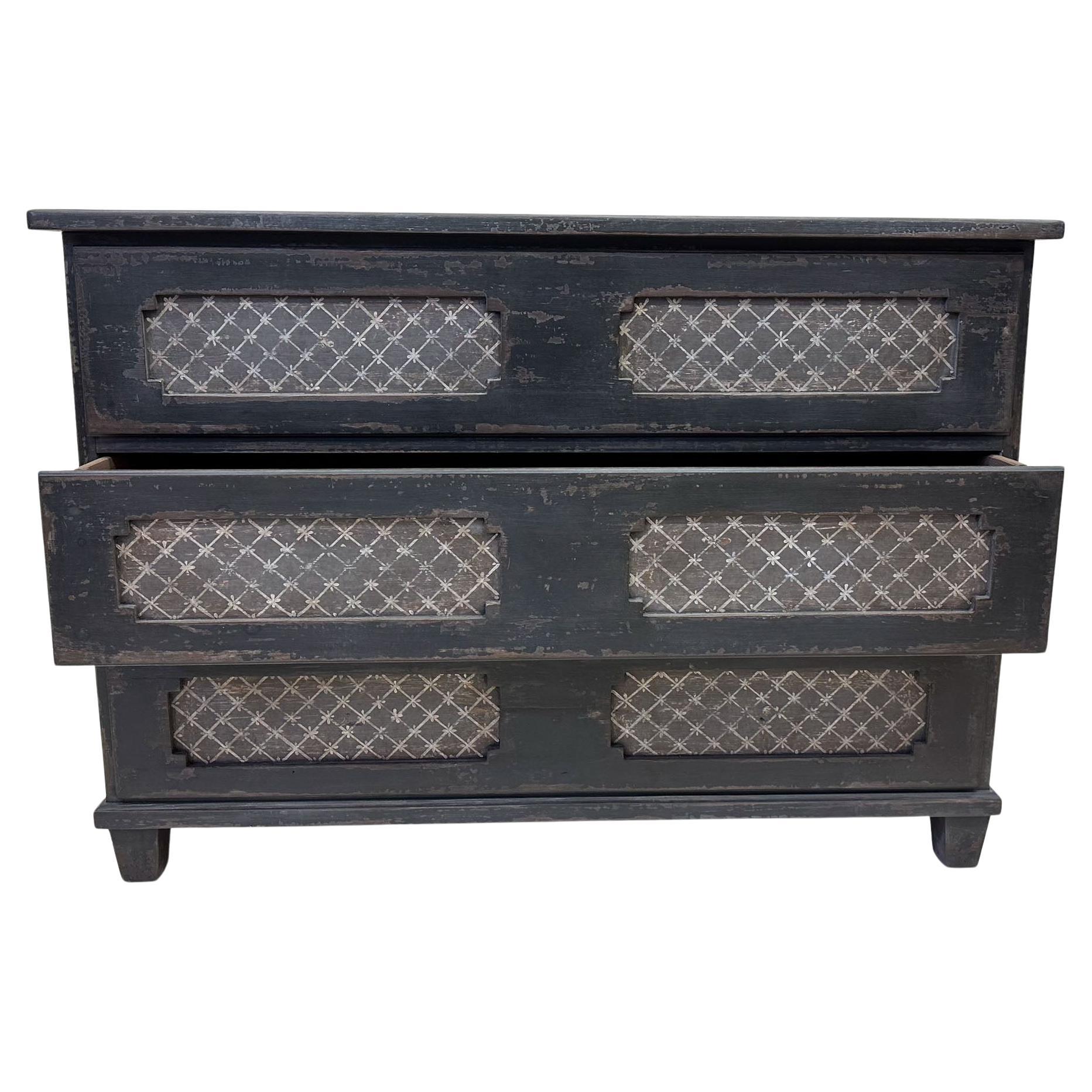 German Dark grey Chest of Drawers, hand-painted, 18th Century For Sale