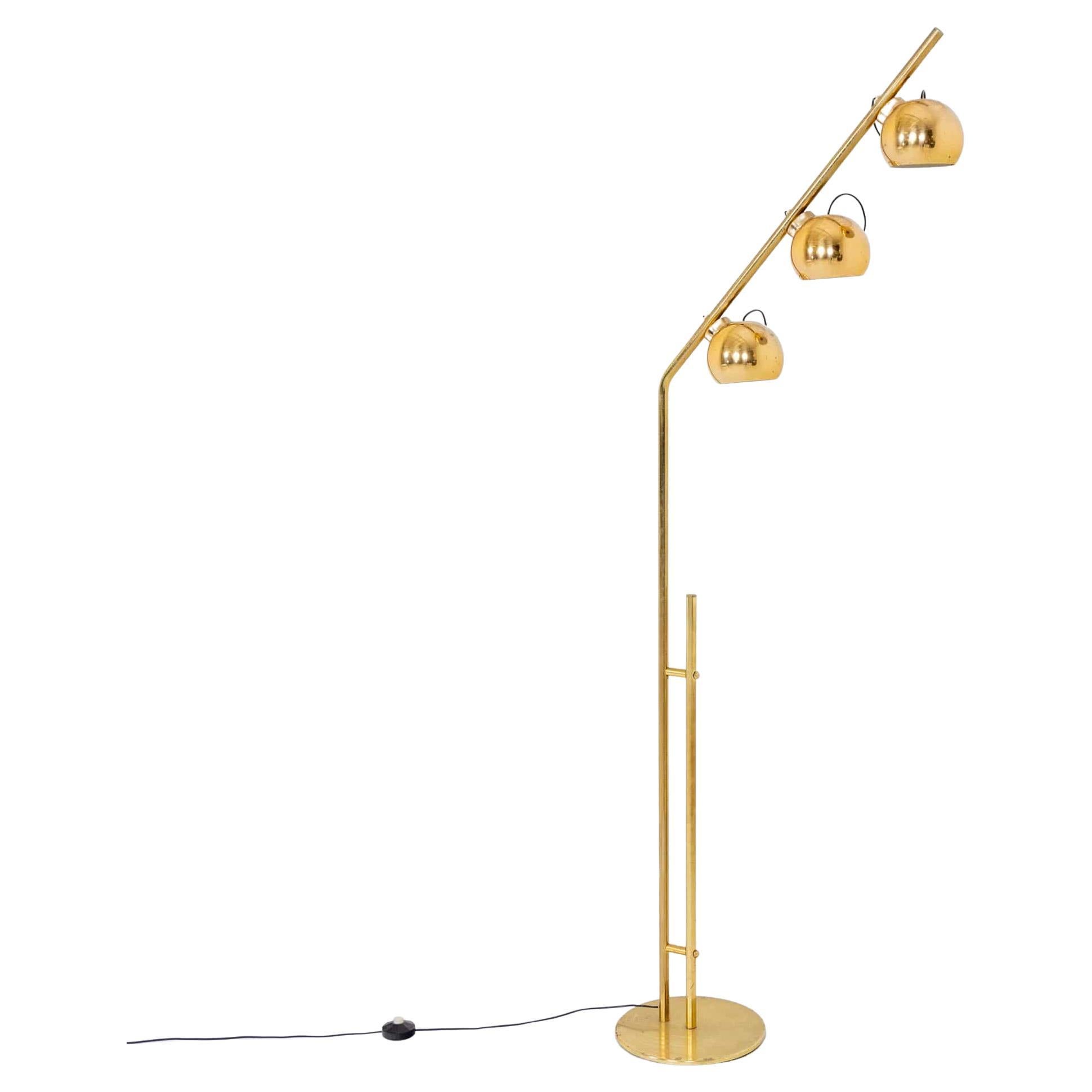 Brass Floor Lamp with three Light Bulbs, Italy 1970s For Sale