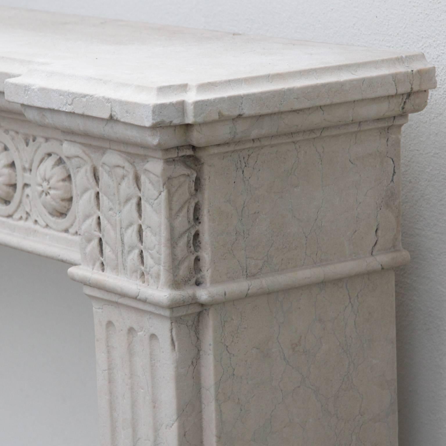 Hand-Carved Marble Fireplace Frame, 20th Century
