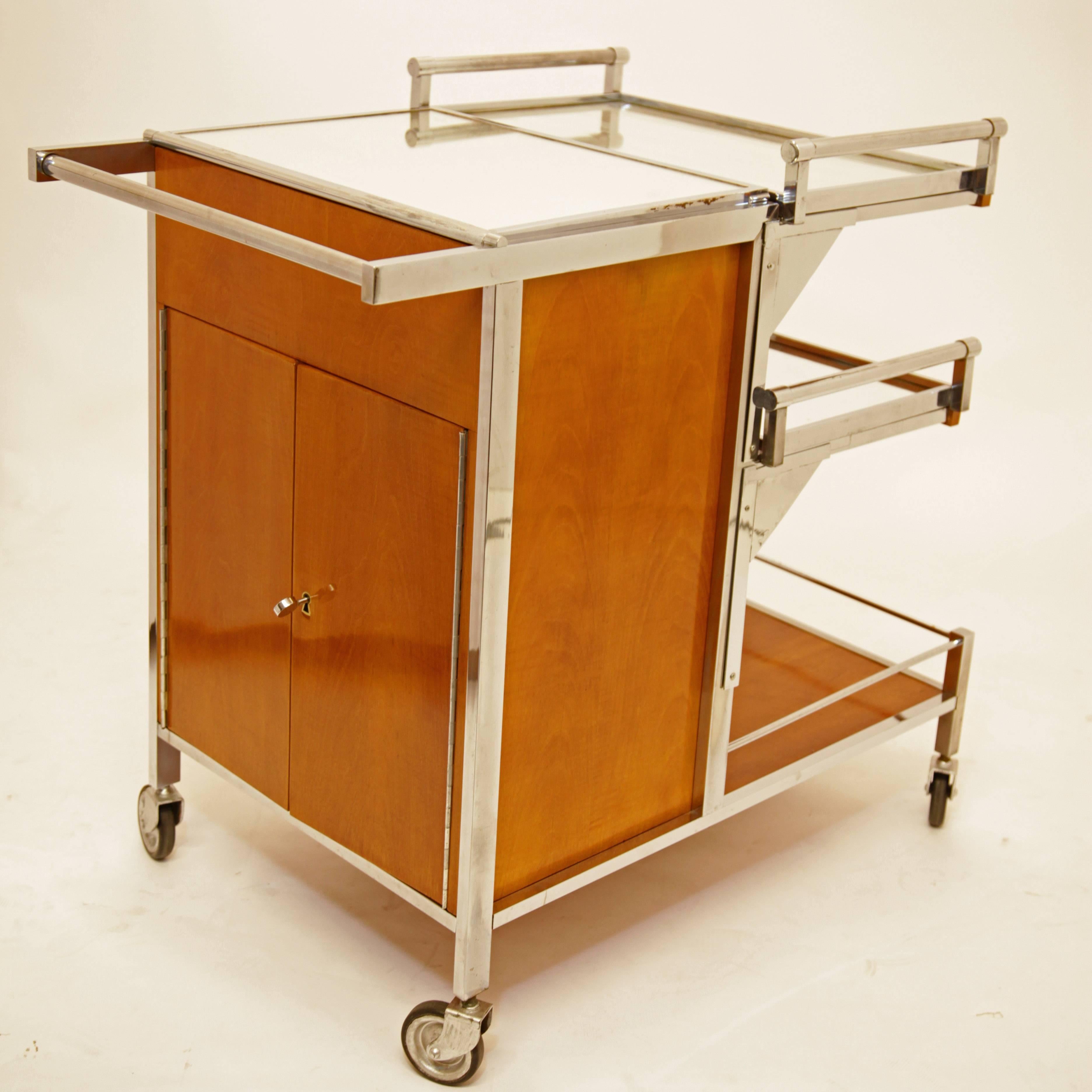 Chrome Art Deco Bar Cart by Jacques Adnet, France, circa 1935