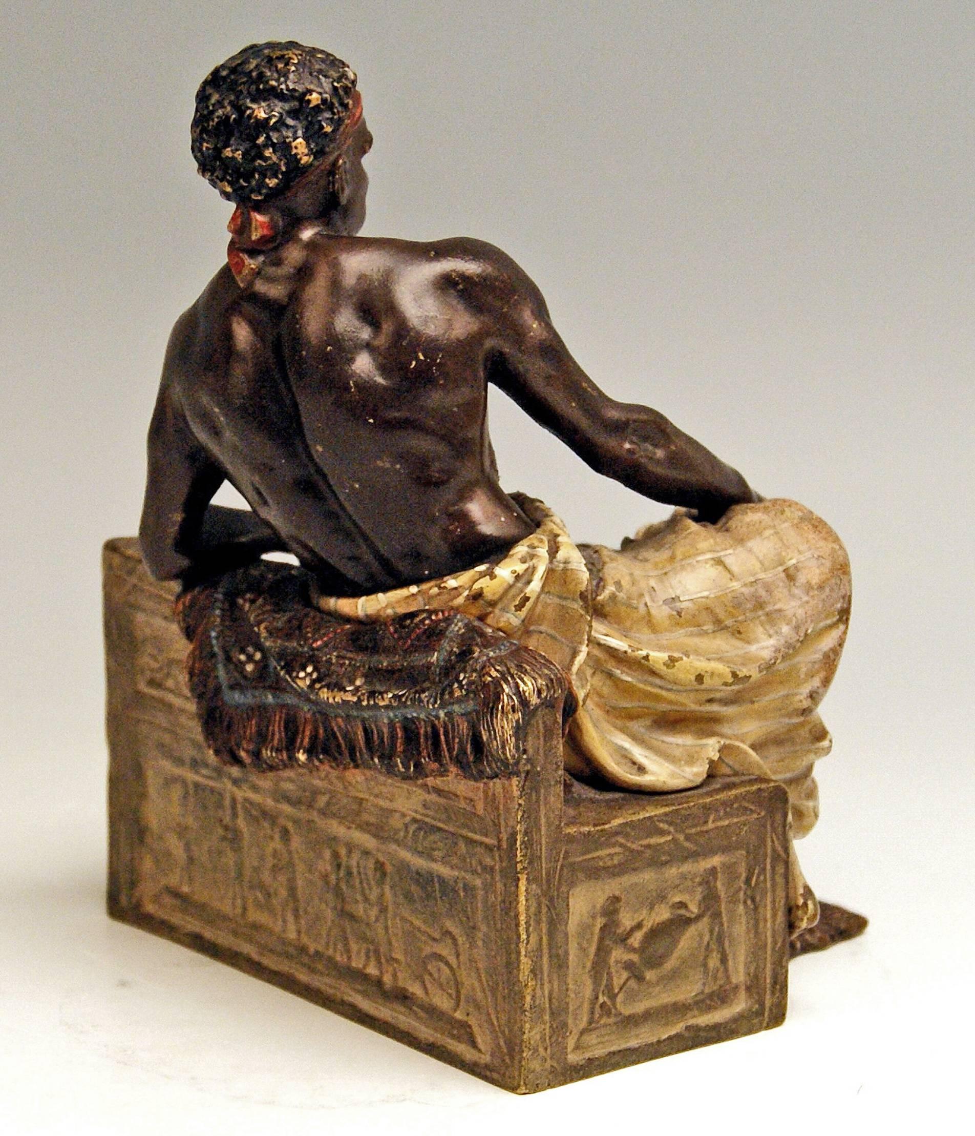 Other Vienna Bergman Bronze Black Man on Egyptian Bench Made, circa 1900