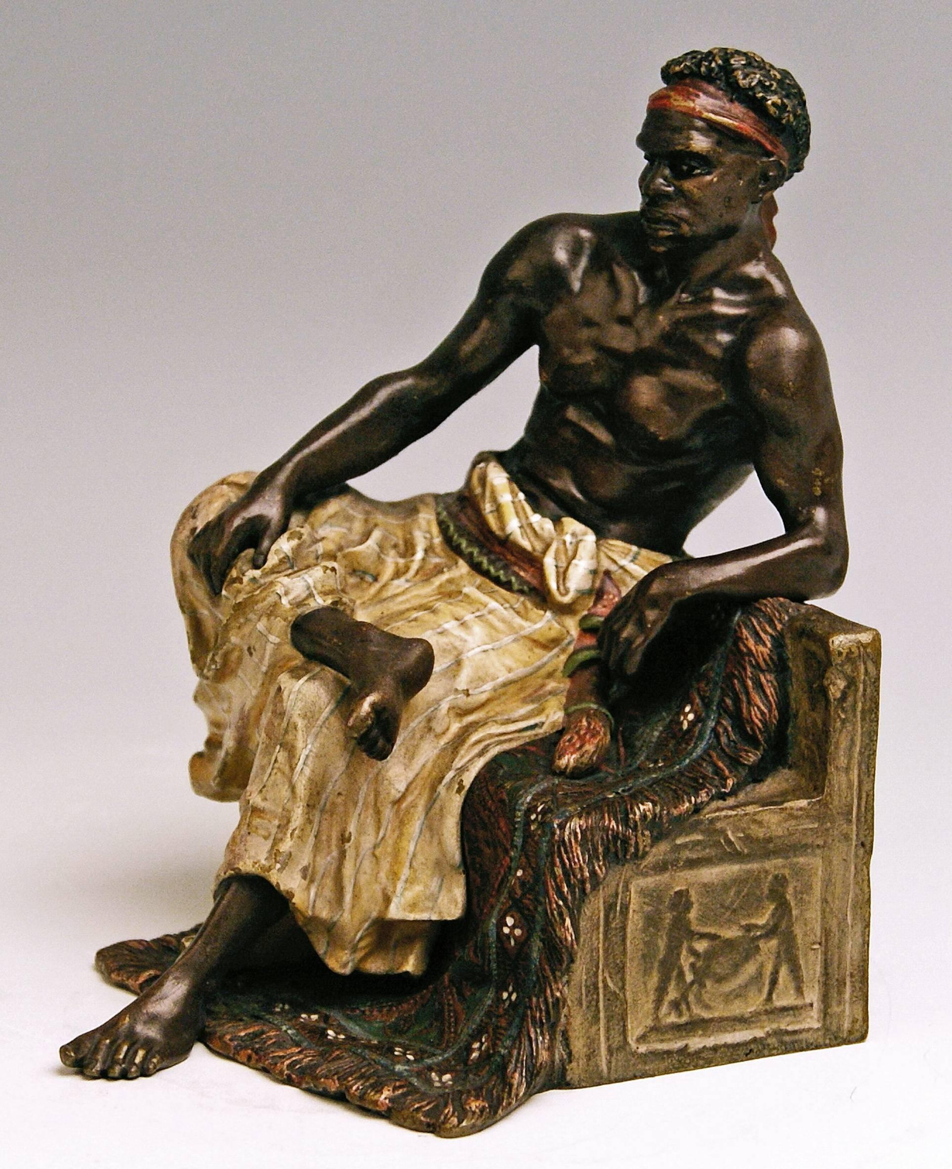 Austrian Vienna Bergman Bronze Black Man on Egyptian Bench Made, circa 1900