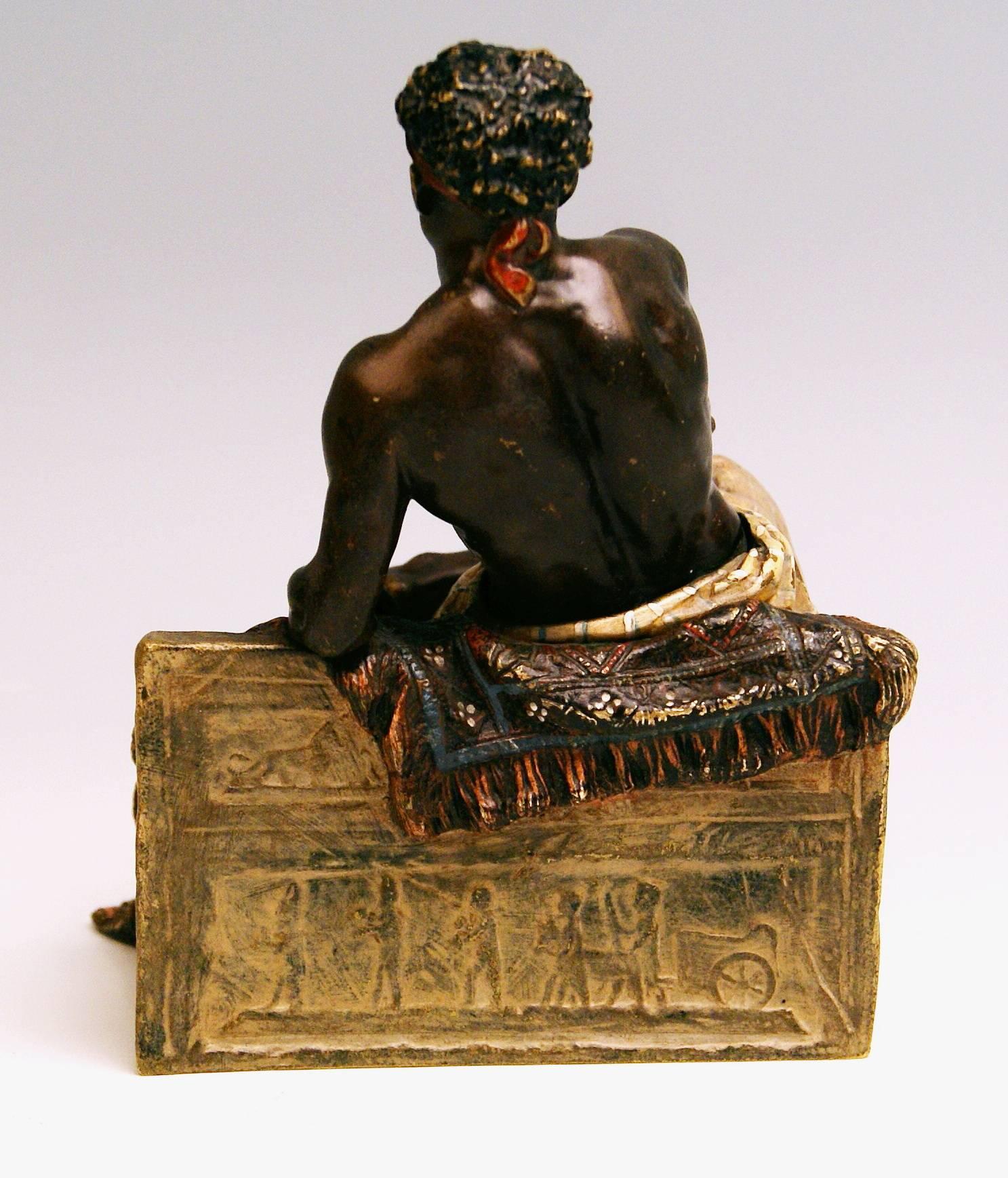 Early 20th Century Vienna Bergman Bronze Black Man on Egyptian Bench Made, circa 1900