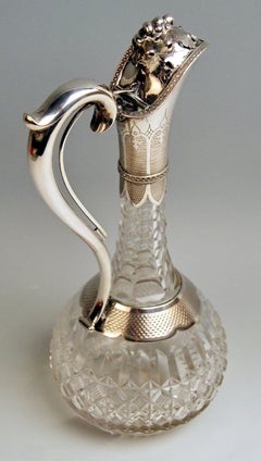 Silver 800 Art Nouveau Glass Decanter Wine Carafe Poland or Hungary, Made 1900