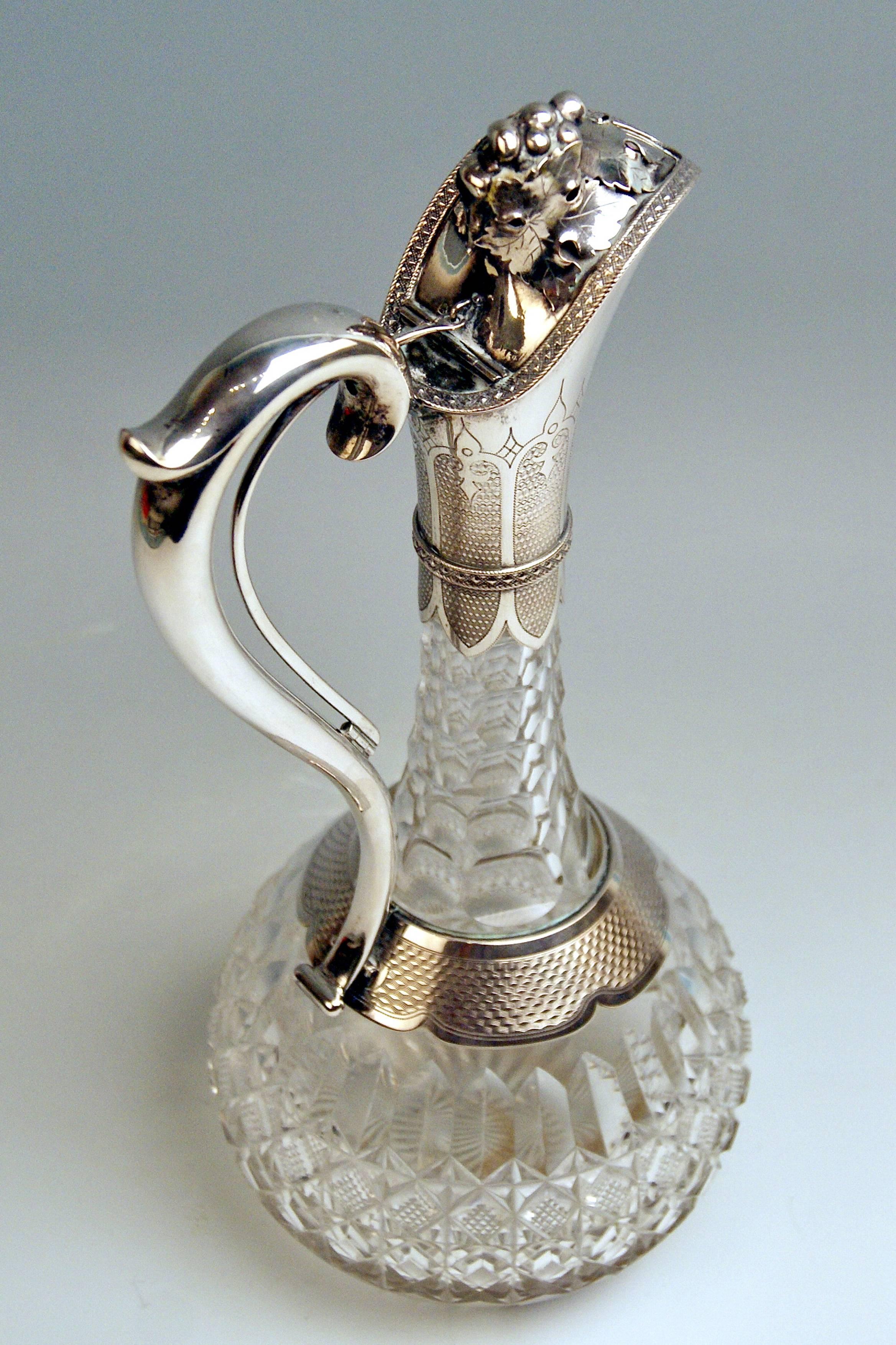Silver 800 Art Nouveau Glass Decanter Wine Carafe Poland or Hungary, Made 1900 In Excellent Condition In Vienna, AT