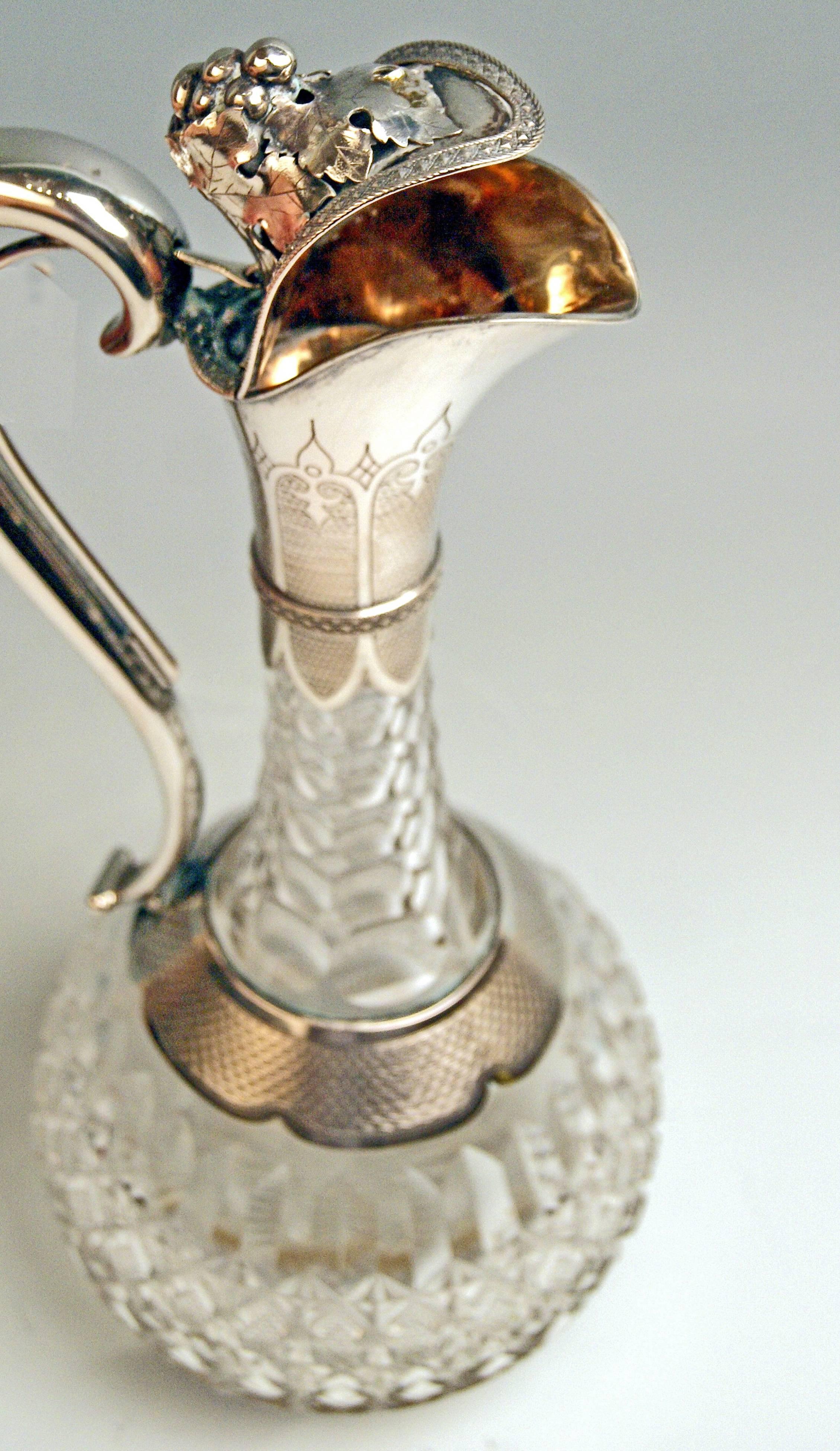 Early 20th Century Silver 800 Art Nouveau Glass Decanter Wine Carafe Poland or Hungary, Made 1900