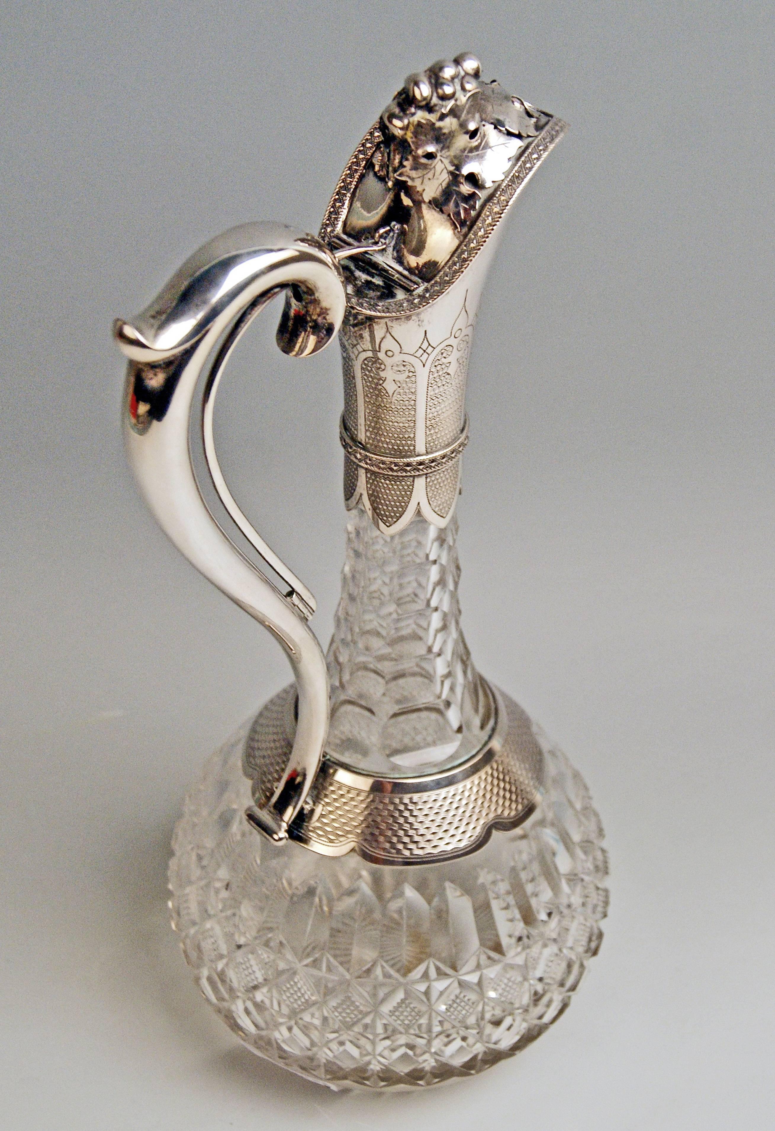 Silver 800 Art Nouveau Glass Decanter Wine Carafe Poland or Hungary, Made 1900 2