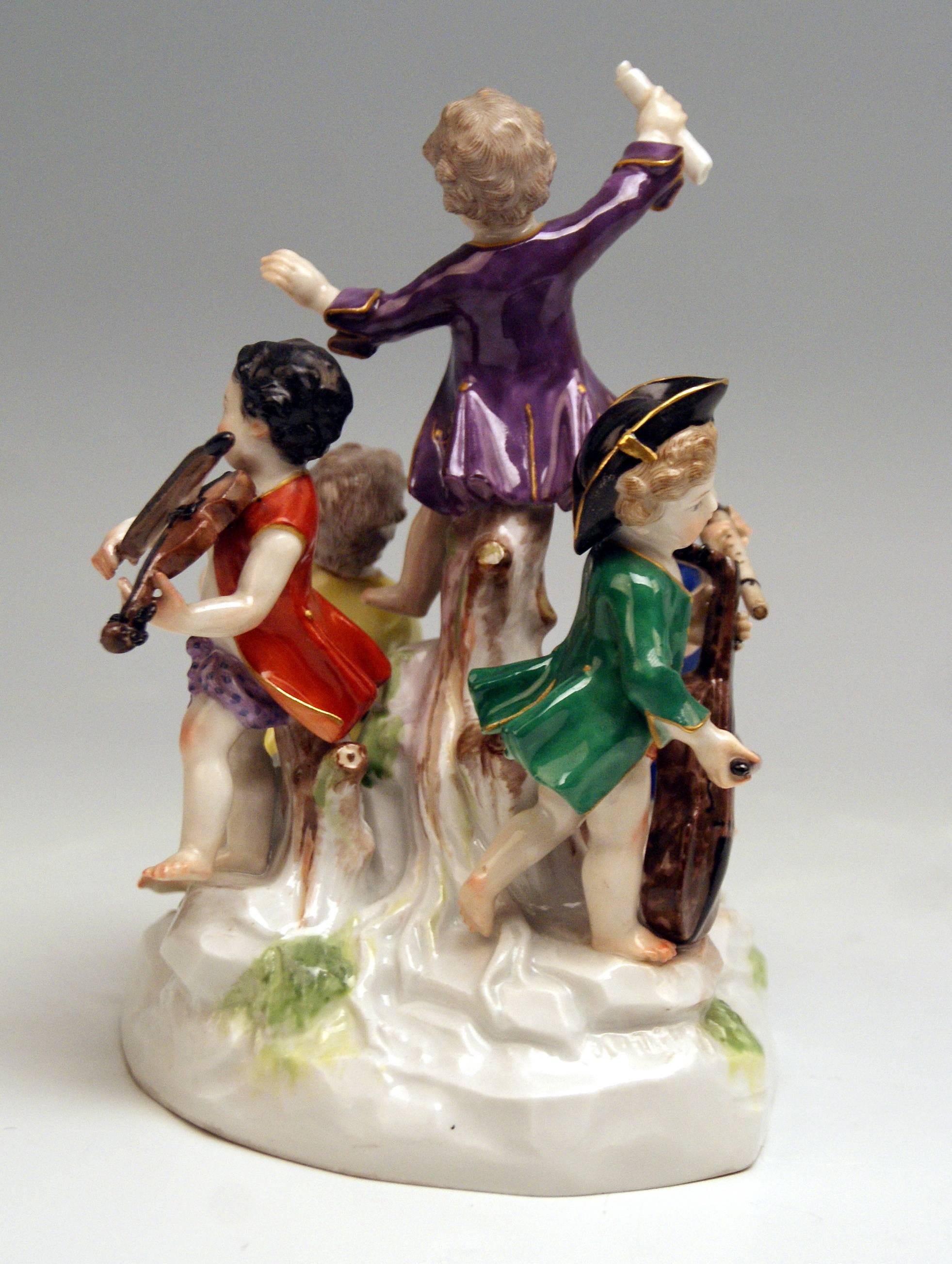 Rococo Meissen the Music Band Cherubs Making Music Model 2489 Kaendler Made 1860