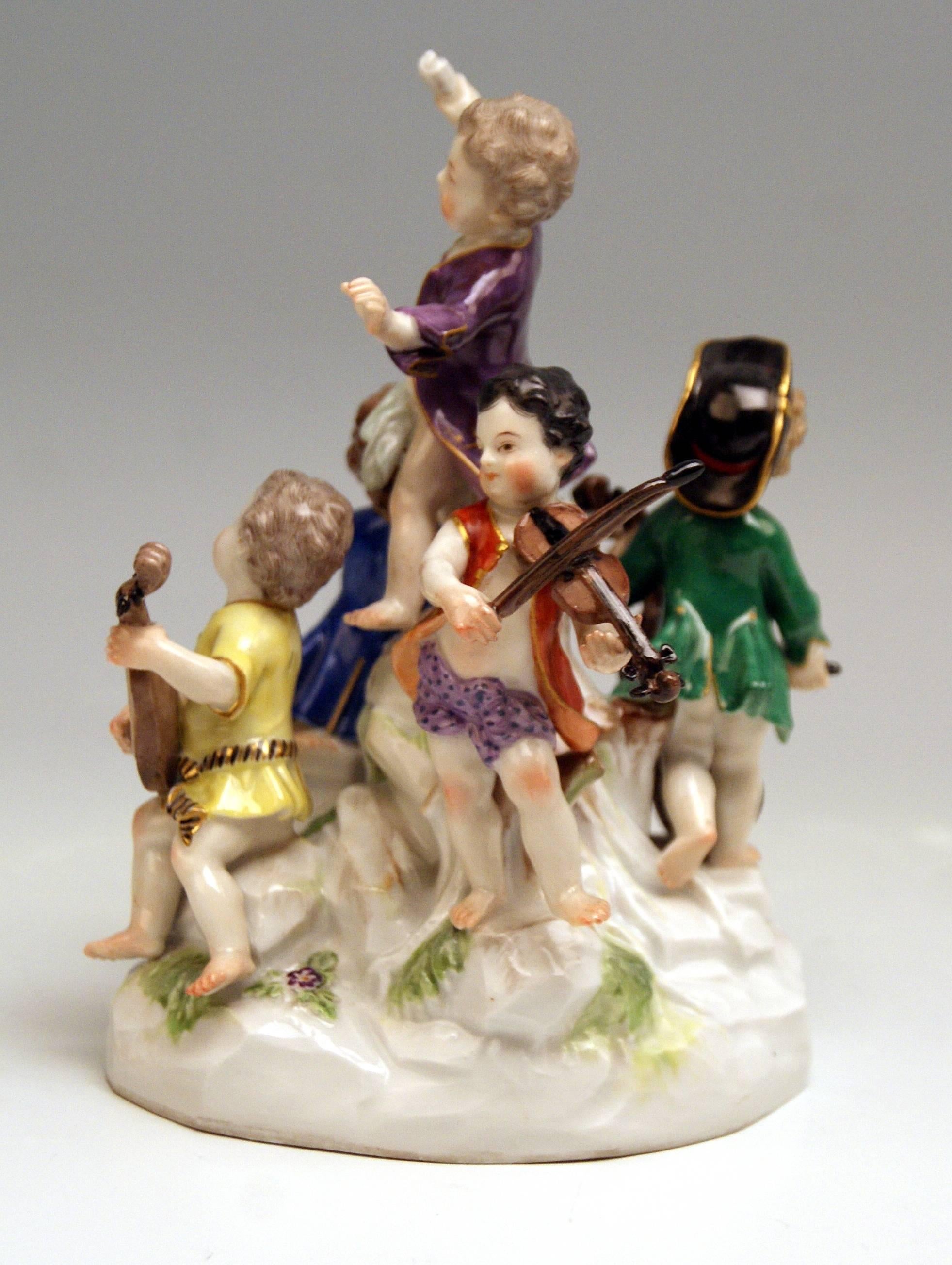 German Meissen the Music Band Cherubs Making Music Model 2489 Kaendler Made 1860