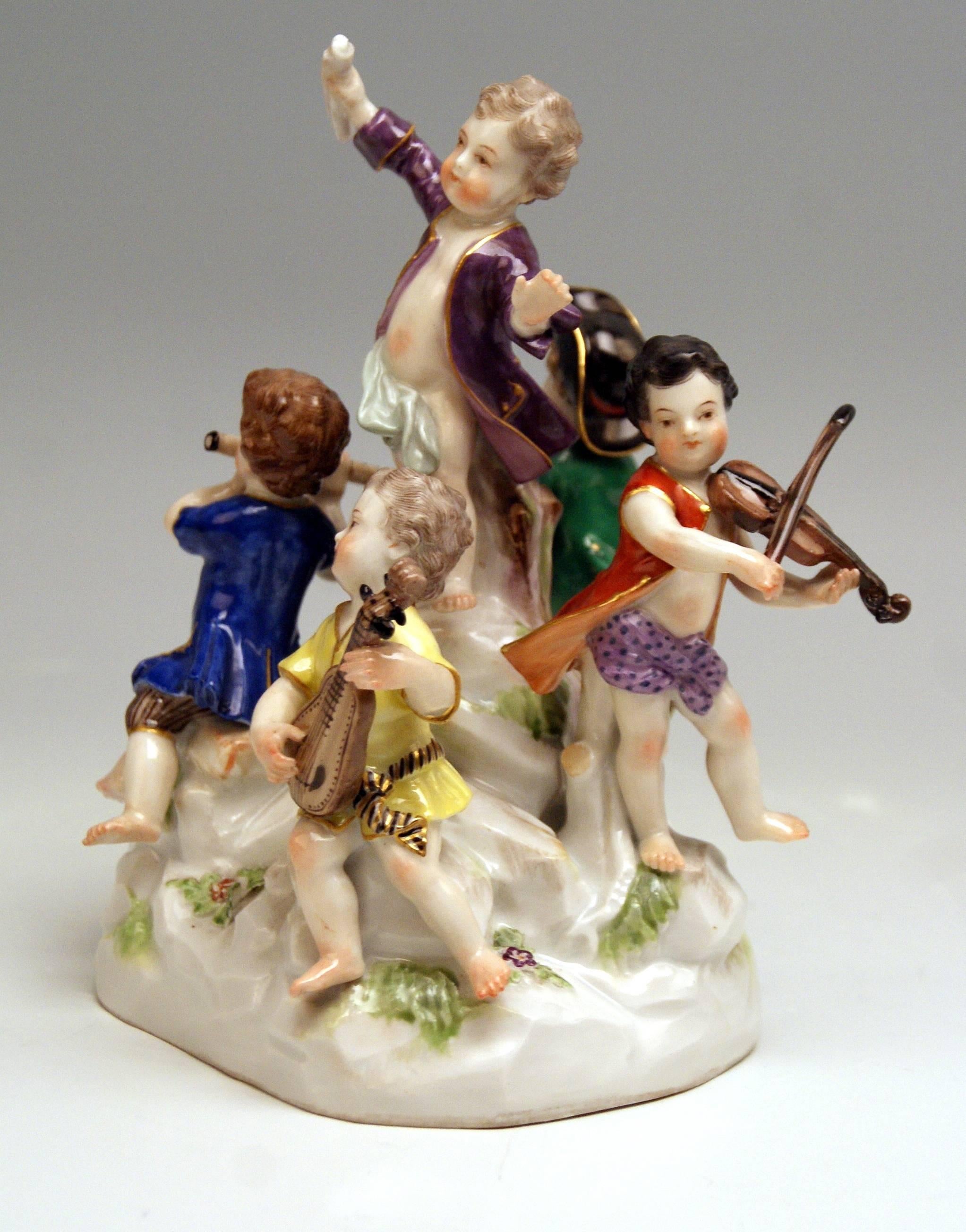 Glazed Meissen the Music Band Cherubs Making Music Model 2489 Kaendler Made 1860