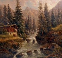 Peinture Huile sur toile Paysage Hautes Montagnes Gustav Barbarini Vienne:: 1880