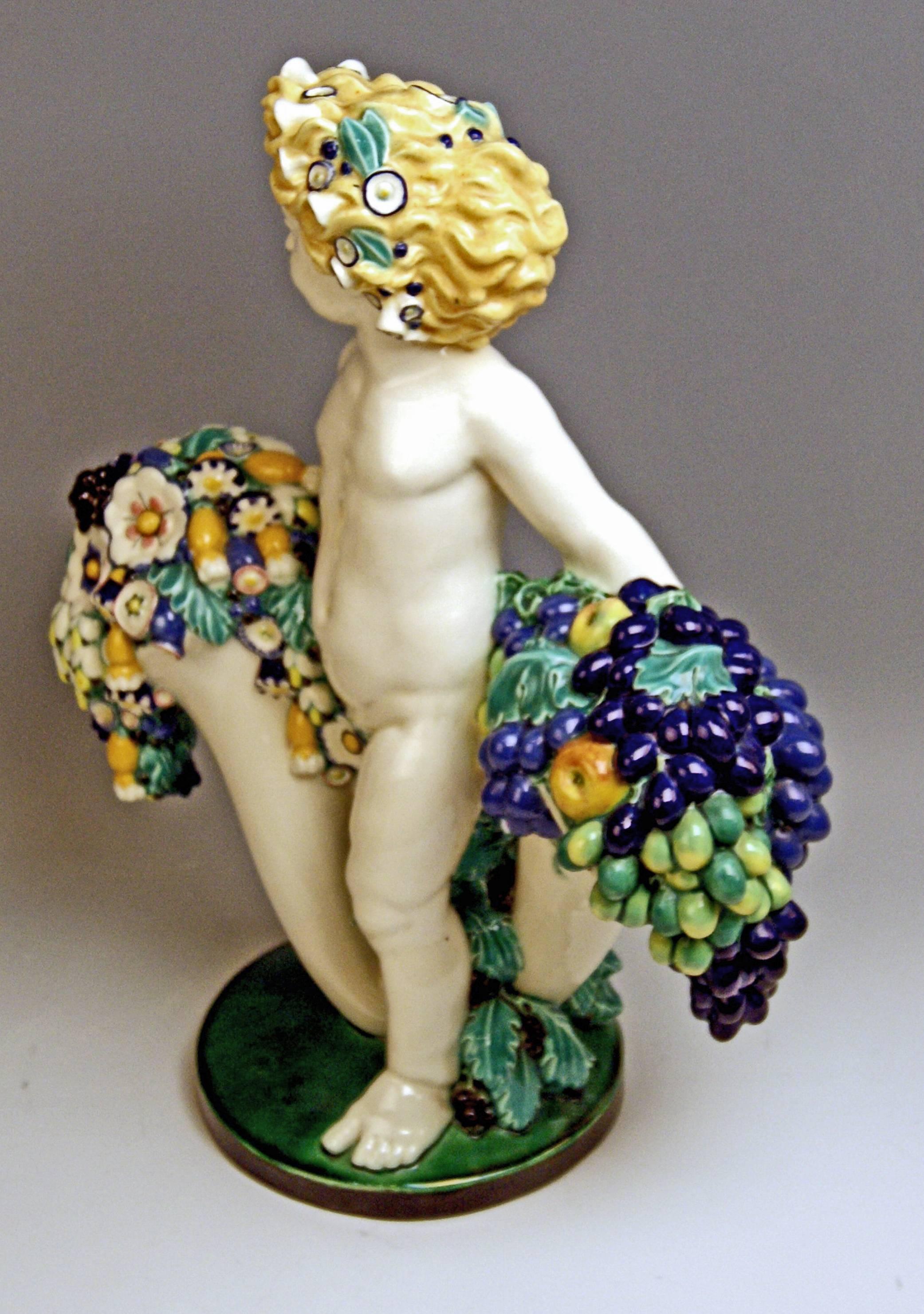 Glazed Art Nouveau Cherub Cornucopia Vienna Bertold Loeffler Model 156 VWGK, 1913-1919