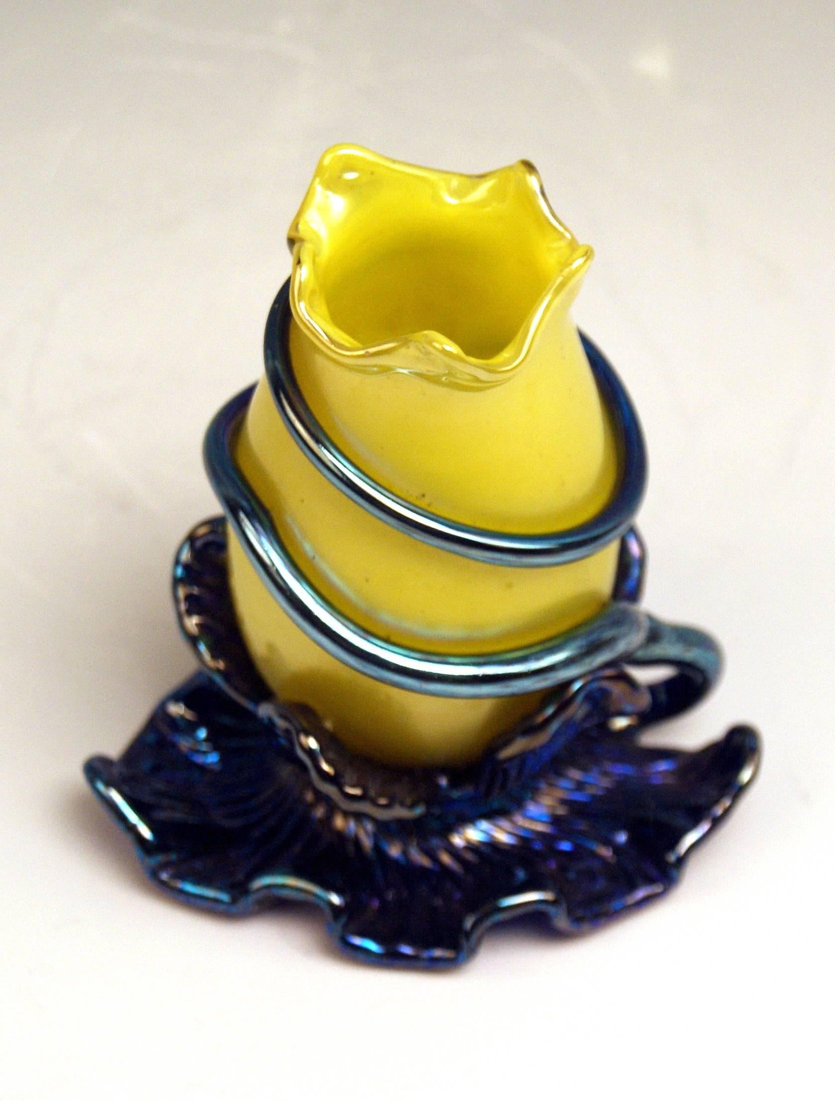 Glass Vase Loetz Widow Art Nouveau Tango Vase Tulip Yellow Blue Iridescent, circa 1900