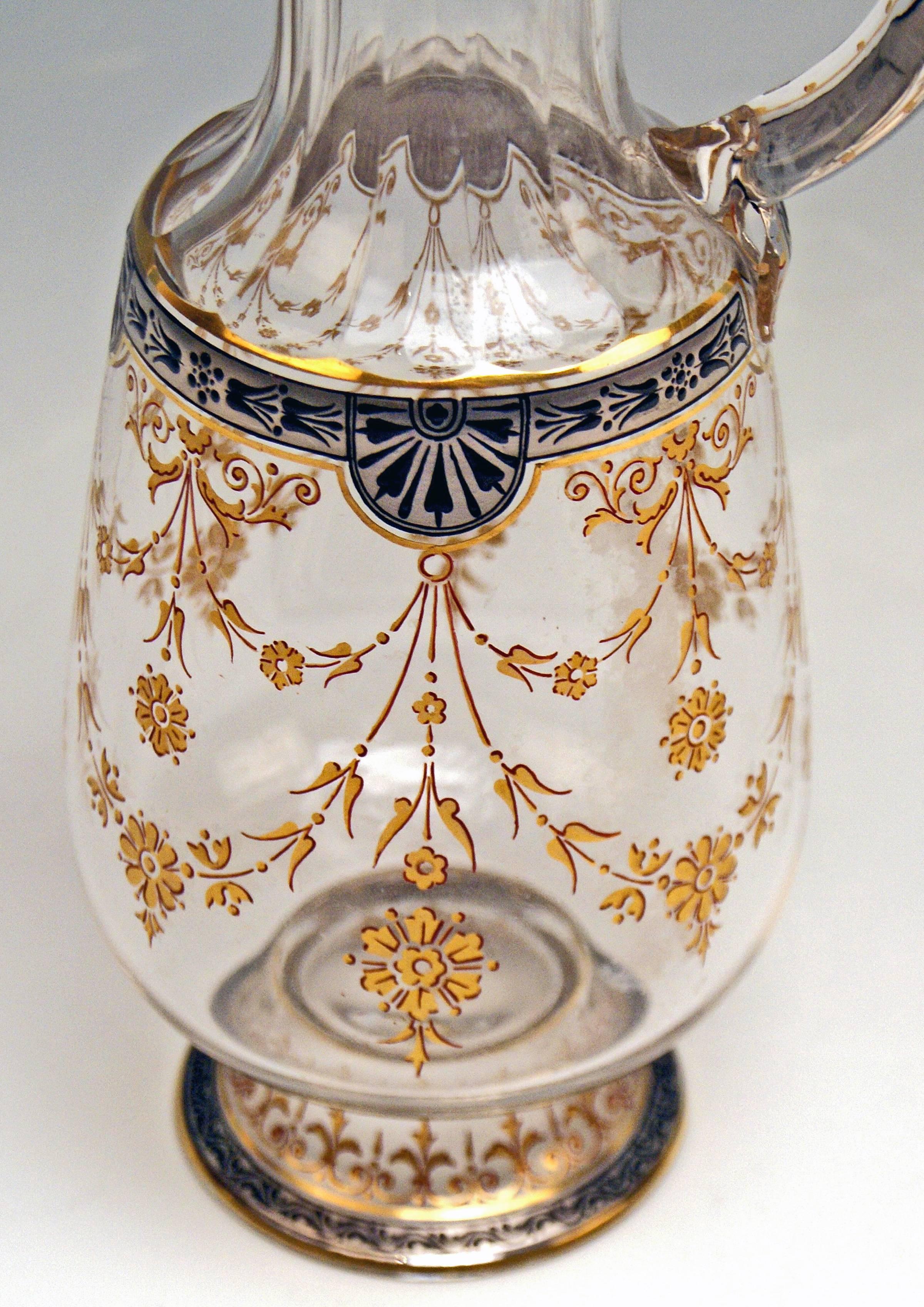 Austrian Lobmeyr Vienna Signed Art Nouveau Jug Enamel Gold Made after 1905 For Sale