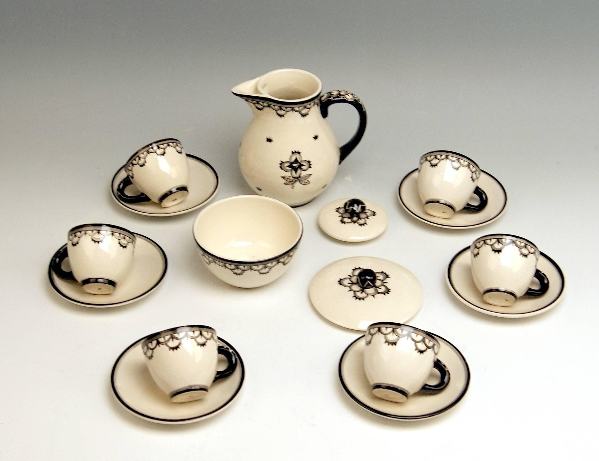 Austrian Mocha Set Dagobert Peche Circle Gmunden Ceramics Made, circa 1919 For Sale