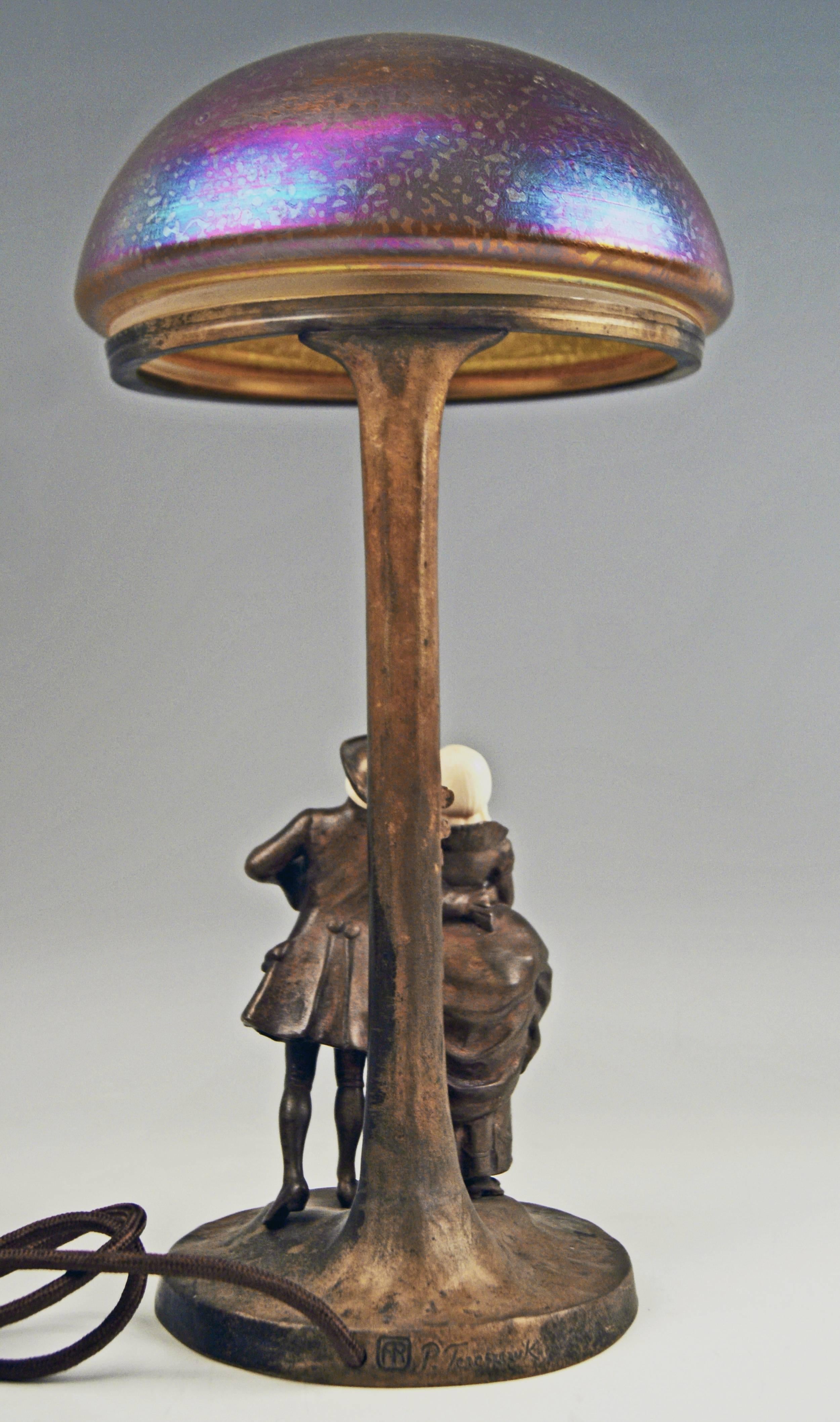 Austrian Vienna Bronze Table Lamp Sculptured Figurines Couple Peter Tereszczuk