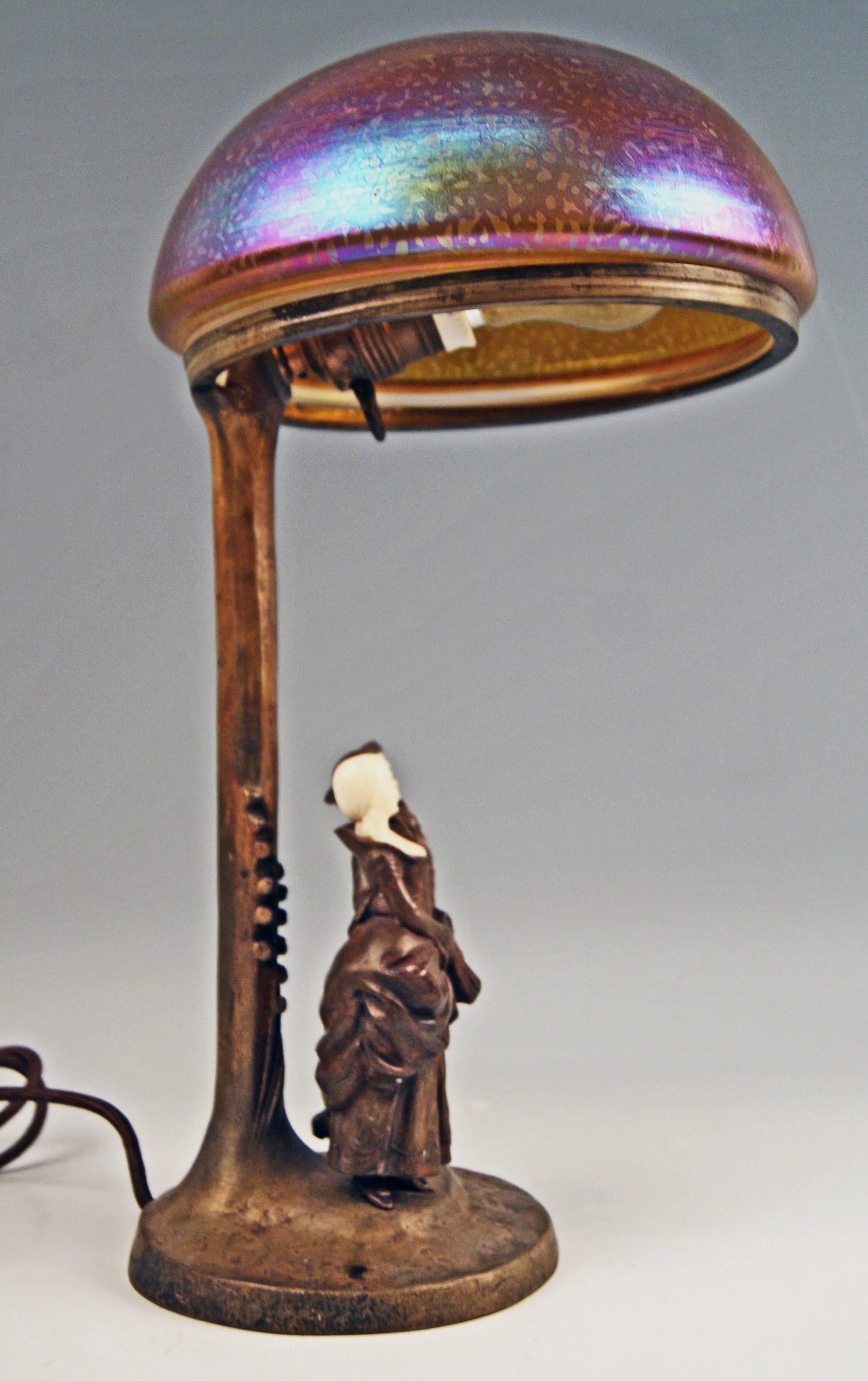 Art Nouveau Vienna Bronze Table Lamp Sculptured Figurines Couple Peter Tereszczuk