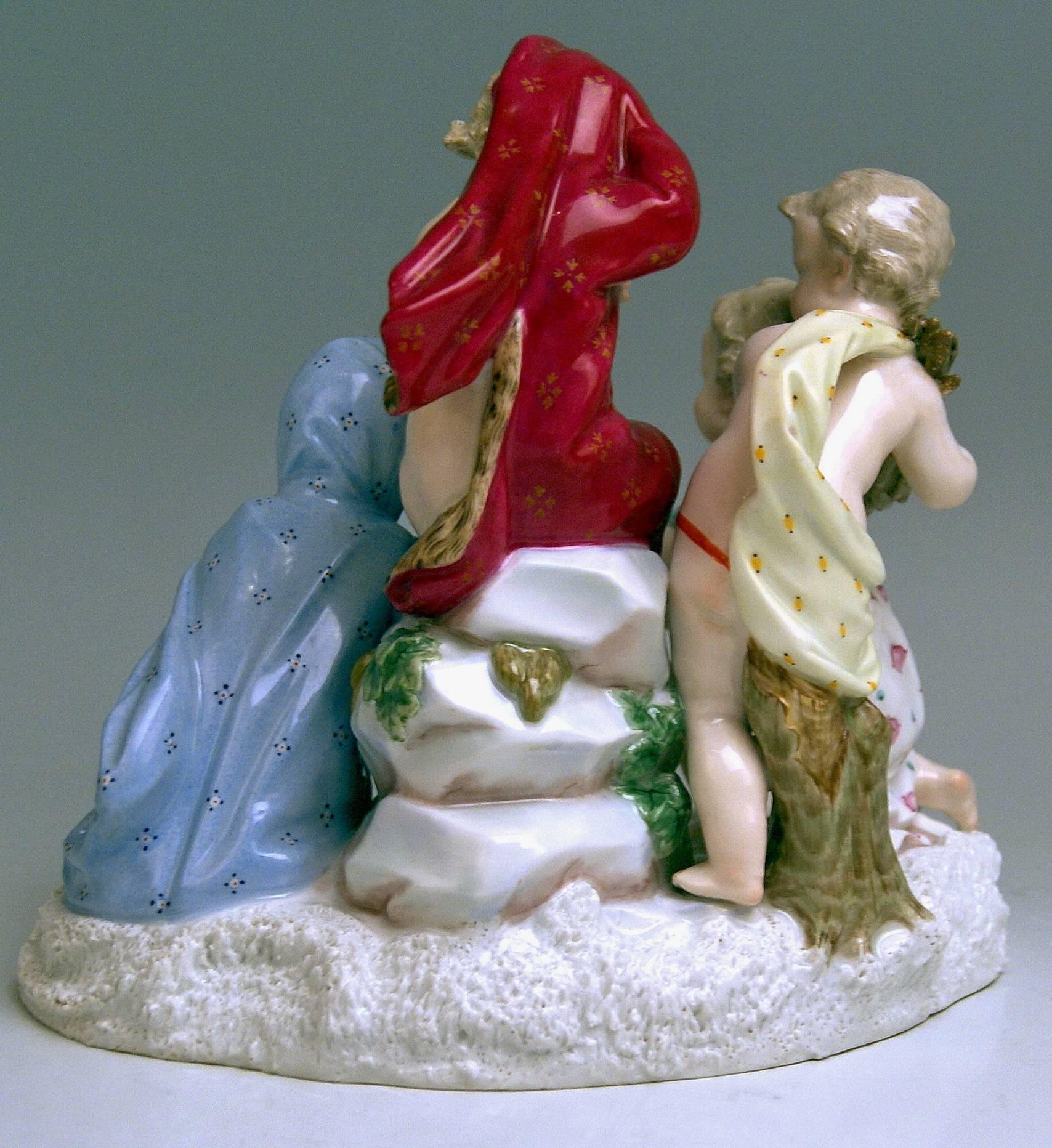 Painted Meissen Allegory of Winter Four Cherubs Model 2495 Johann J. Kaendler For Sale