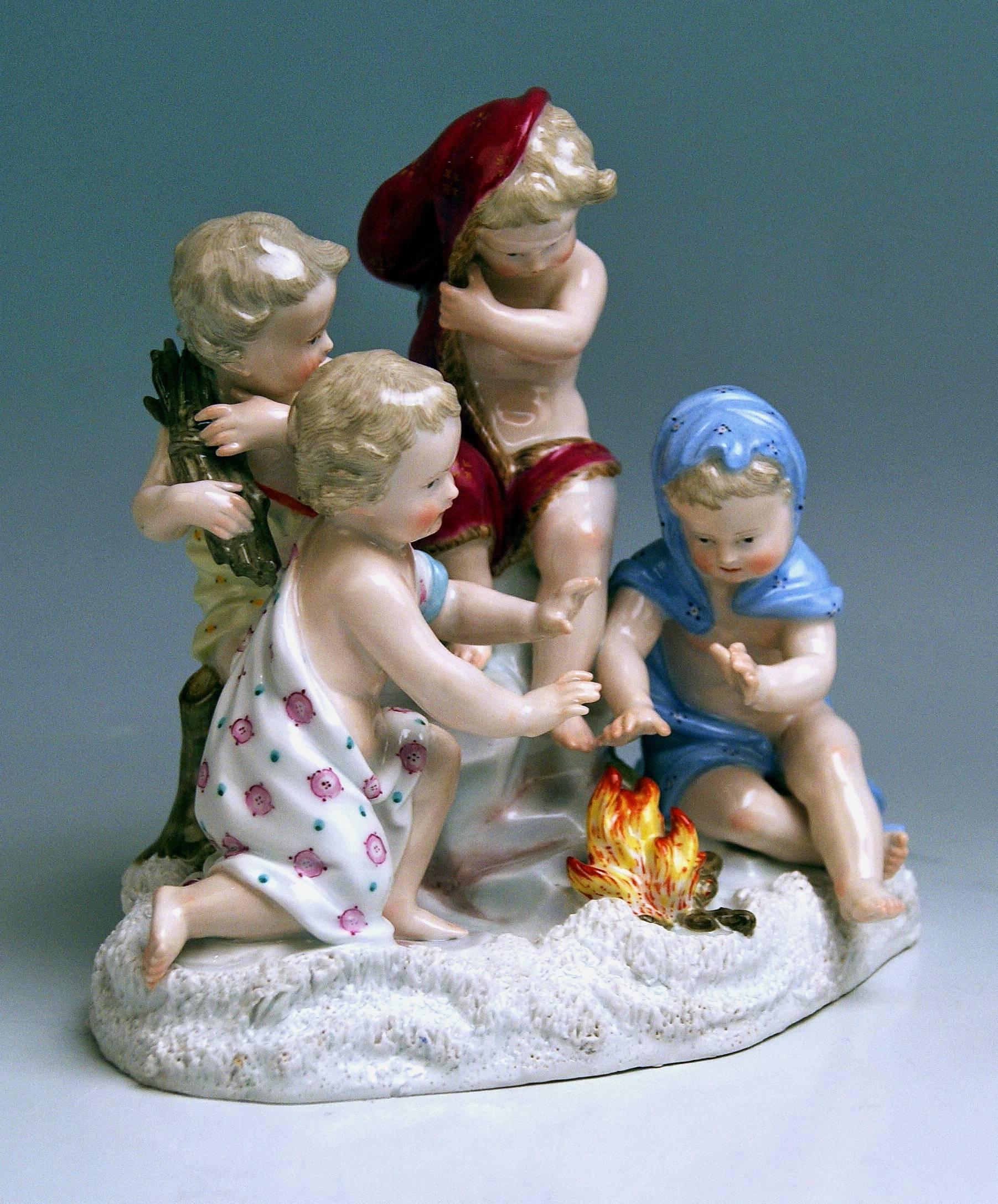 Rococo Meissen Allegory of Winter Four Cherubs Model 2495 Johann J. Kaendler For Sale