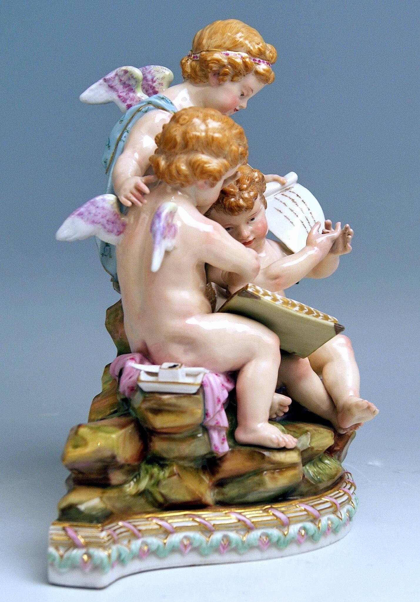 Rococo Meissen Figurines Cherubs Allegory of Arithmetic Model 12 by Acier, circa 1860 For Sale