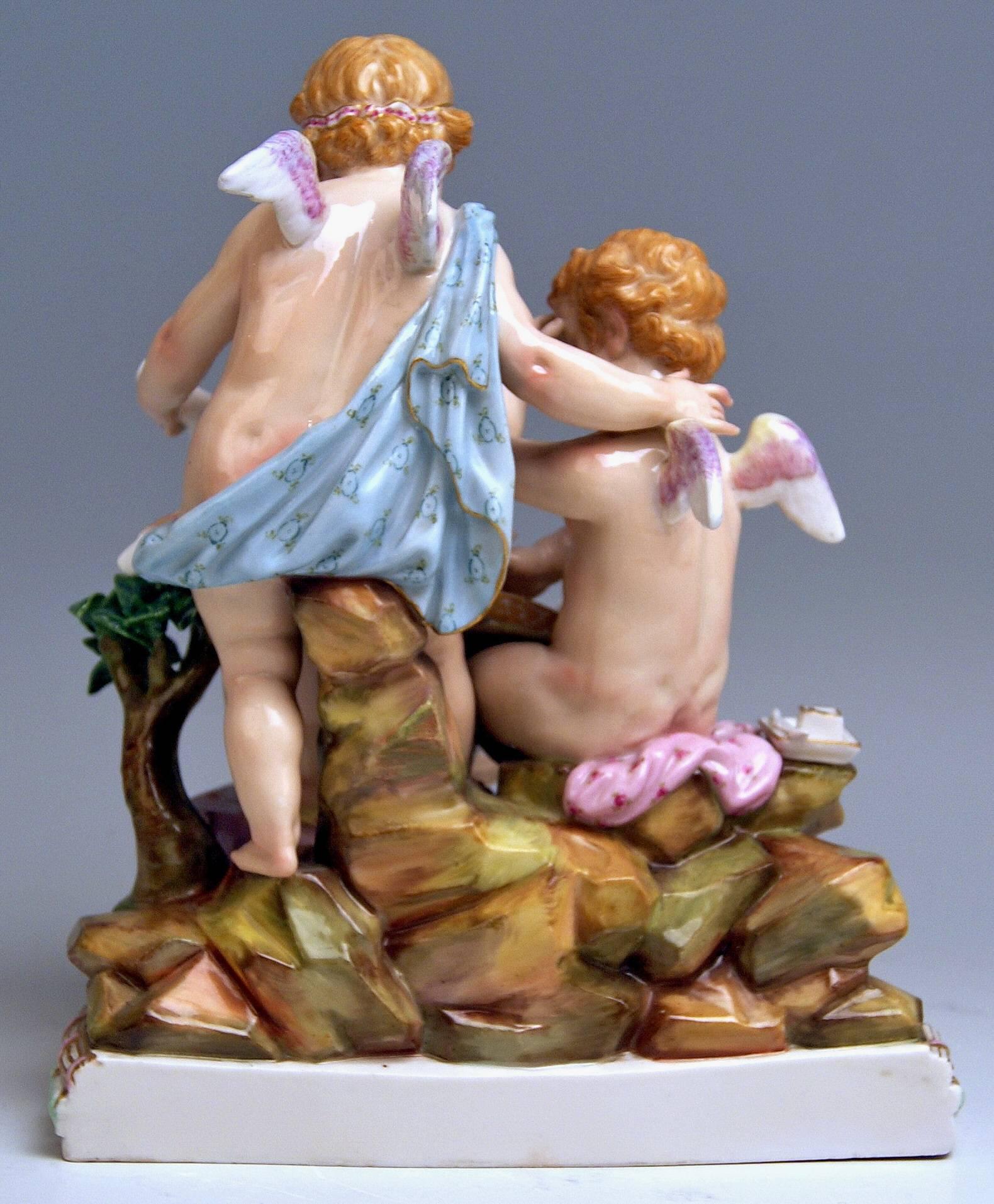 Peint Figurines de chérubins de Meissen Allégorie de l'arithmetique Modèle 12 d'Acier, vers 1860 en vente