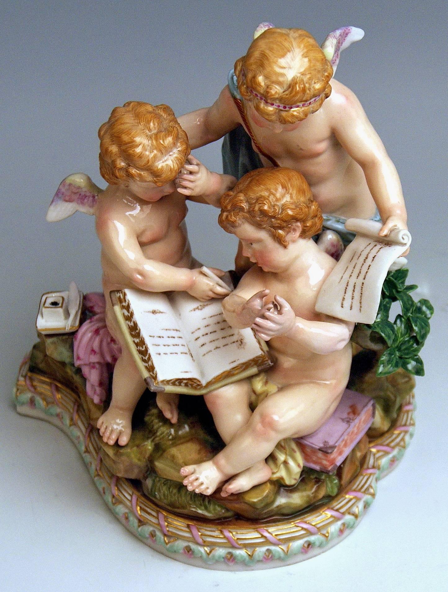 German Meissen Figurines Cherubs Allegory of Arithmetic Model 12 by Acier, circa 1860 For Sale