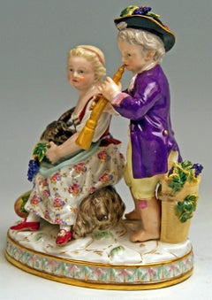 Meissen Boy Girl Allegory Fall Autumn Model G 93 by J.C. Schoenheit, circa 1860