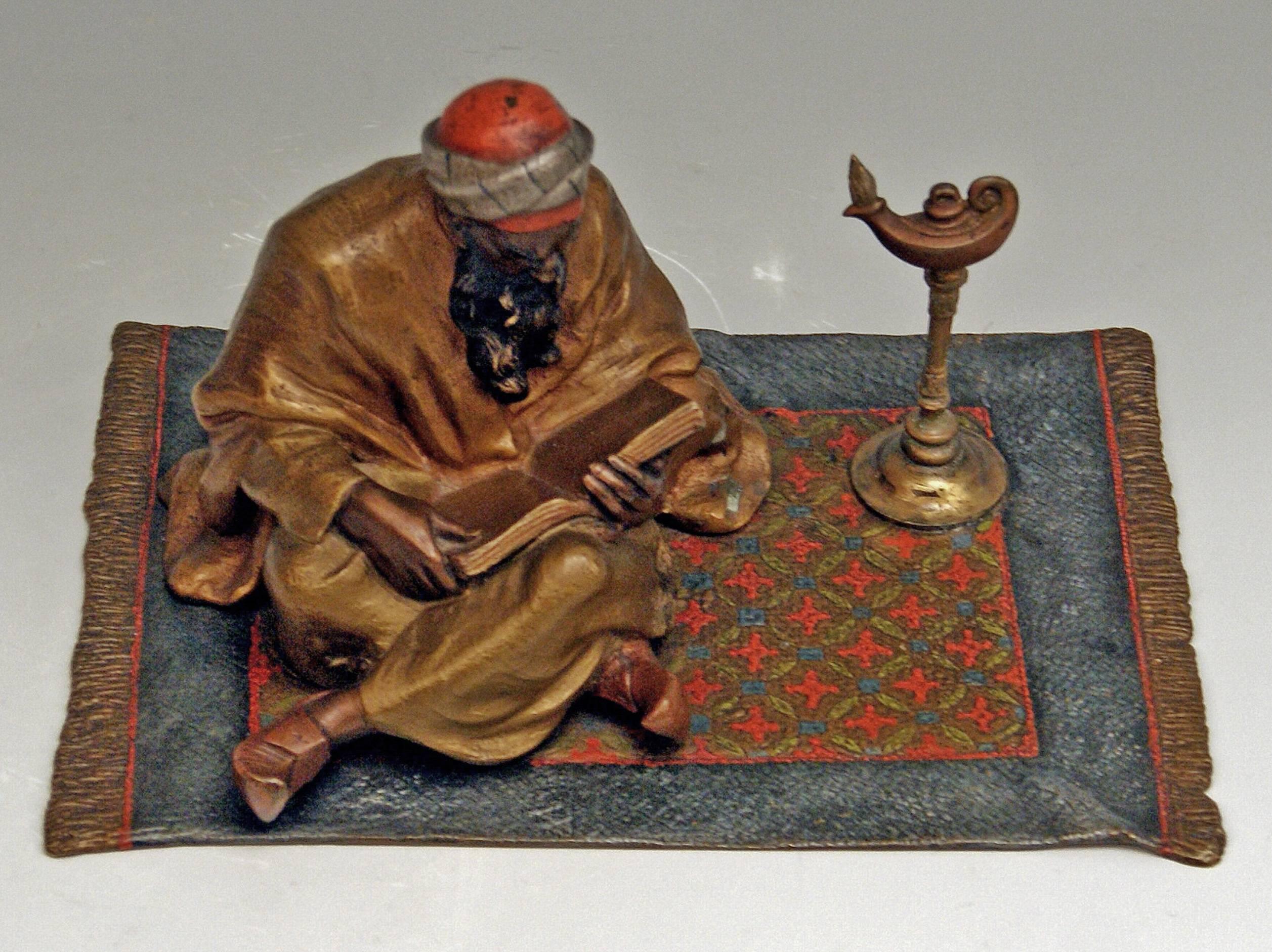 Cold-Painted Vienna Bergman'n' Bronze Arab Man on Carpet Reading Book Made, circa 1900