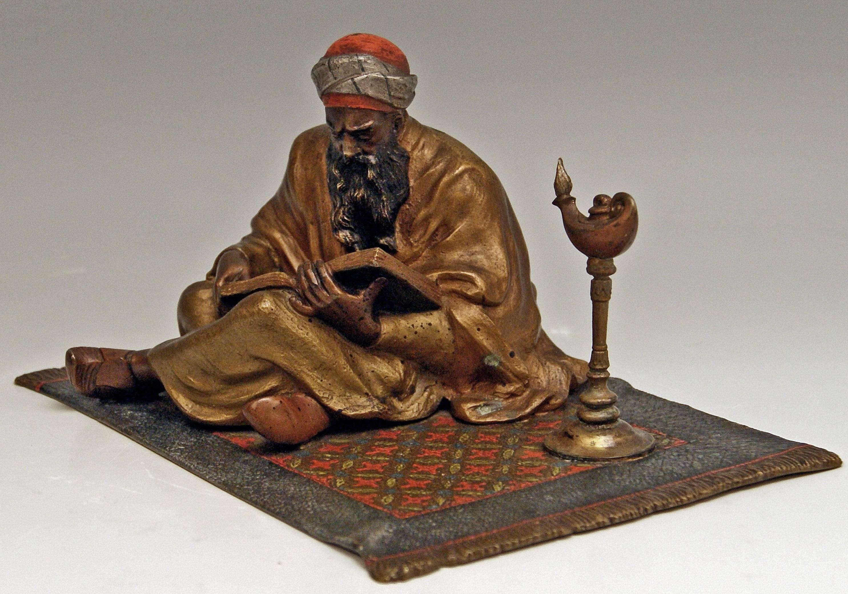 Other Vienna Bergman'n' Bronze Arab Man on Carpet Reading Book Made, circa 1900