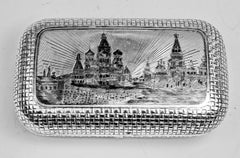 Silver 875 Russian Cigarette Case Etched Engraved Picture Moscow Kremlin, 1877