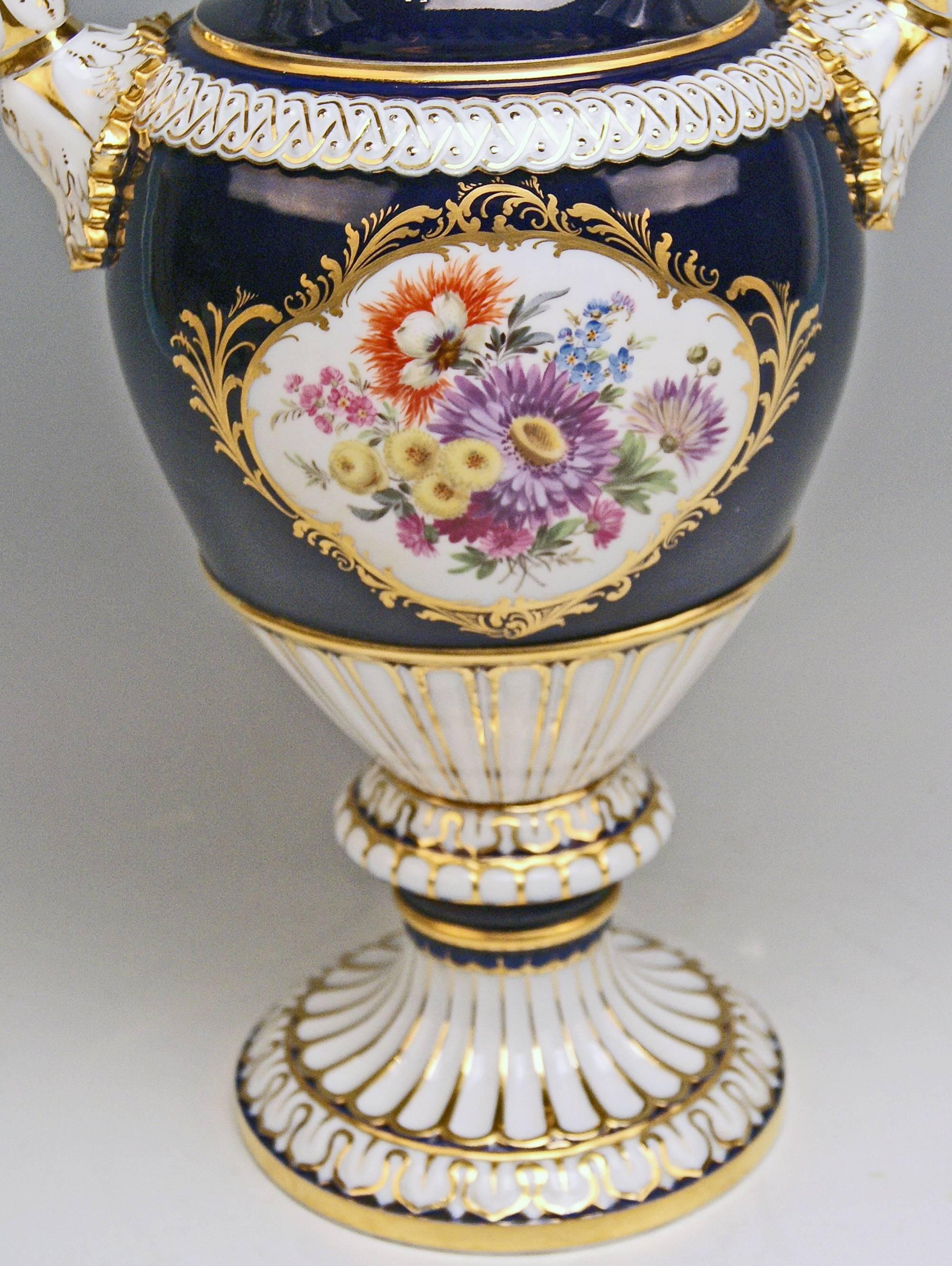 Empire Revival Meissen Snake Handles Vase Painted Designed by Leuteritz, circa 1924-1934 For Sale
