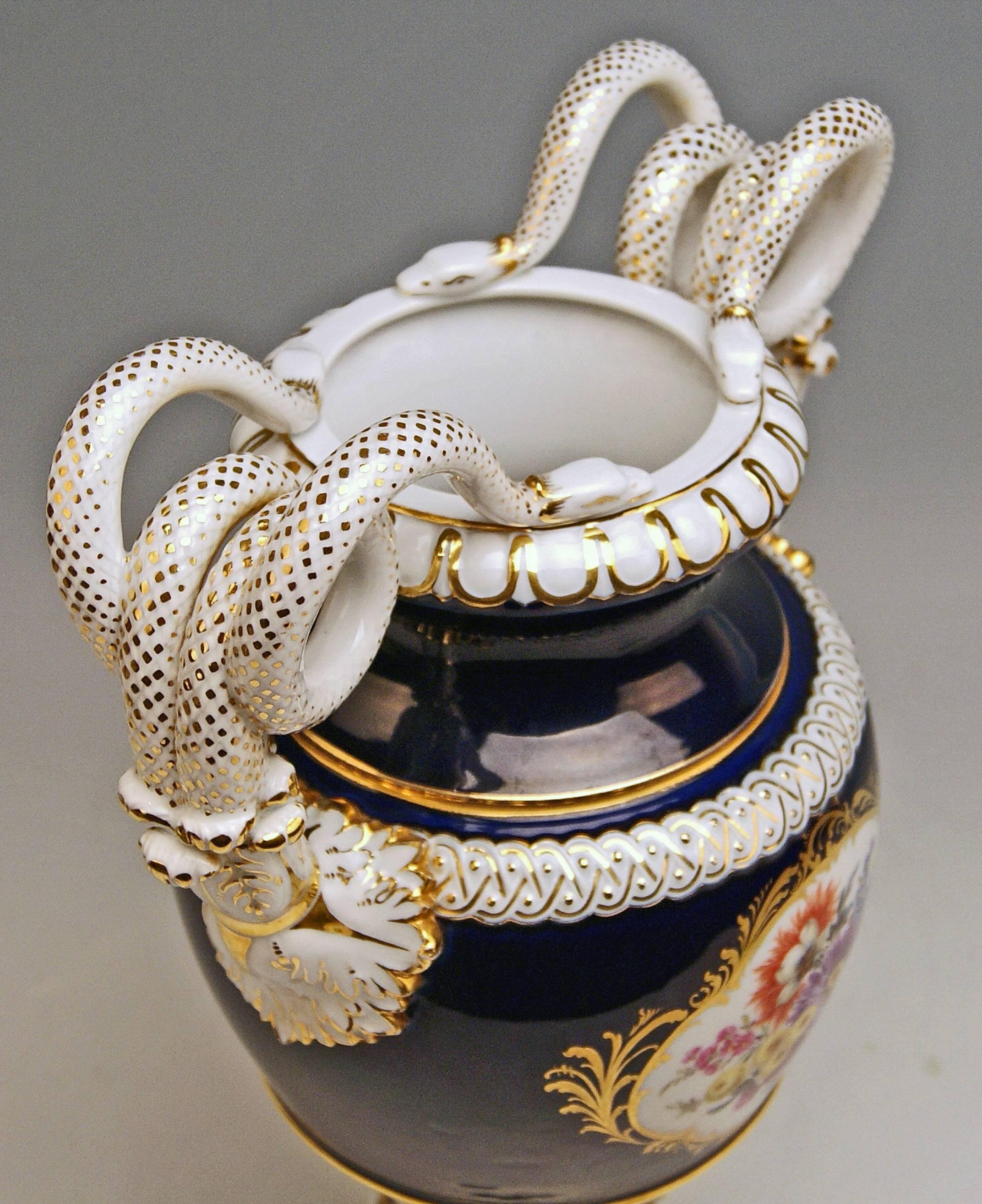Glazed Meissen Snake Handles Vase Painted Designed by Leuteritz, circa 1924-1934 For Sale