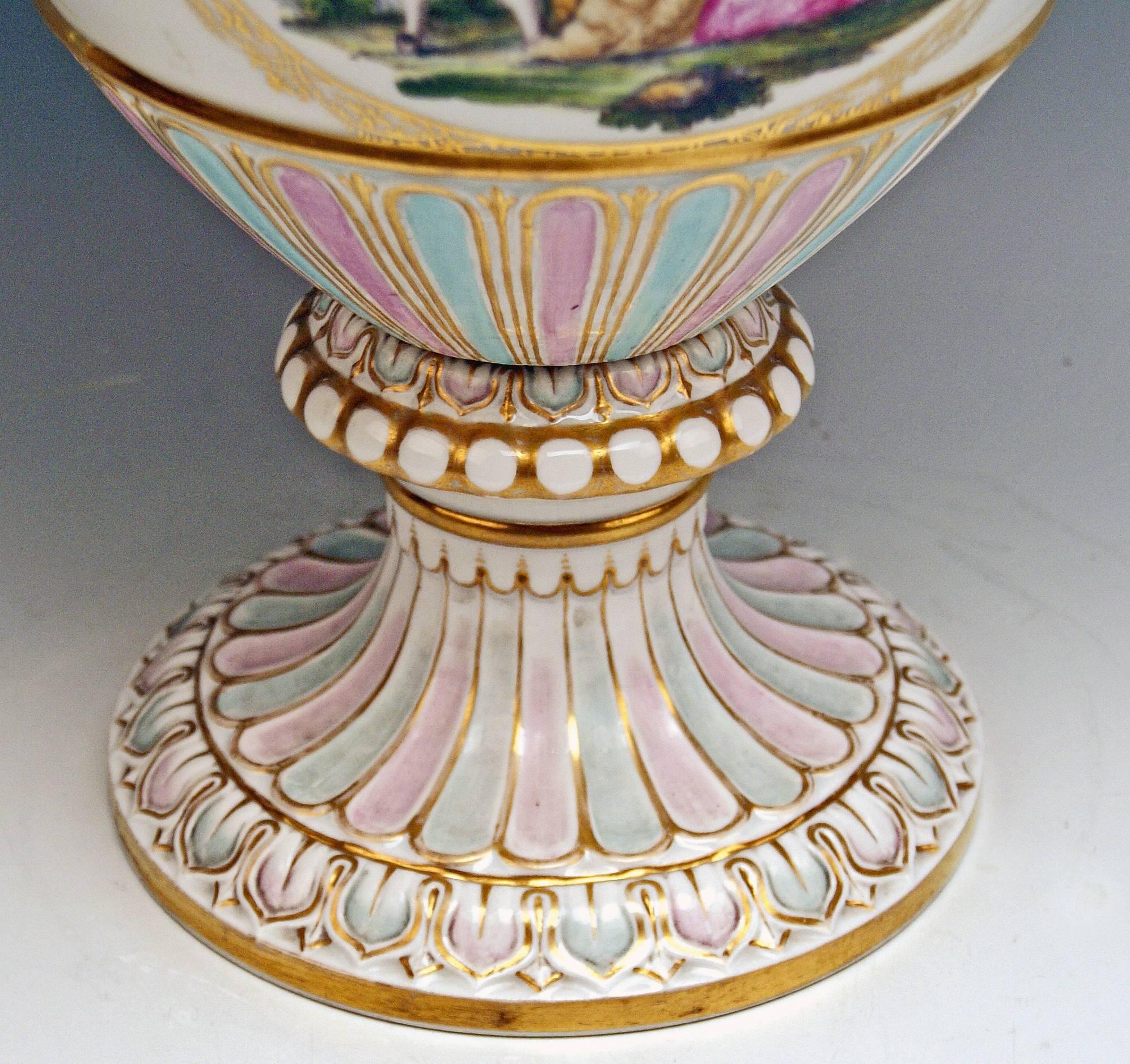 Glazed Meissen Snake Handles Vase Painted by Leuteritz, circa 1870