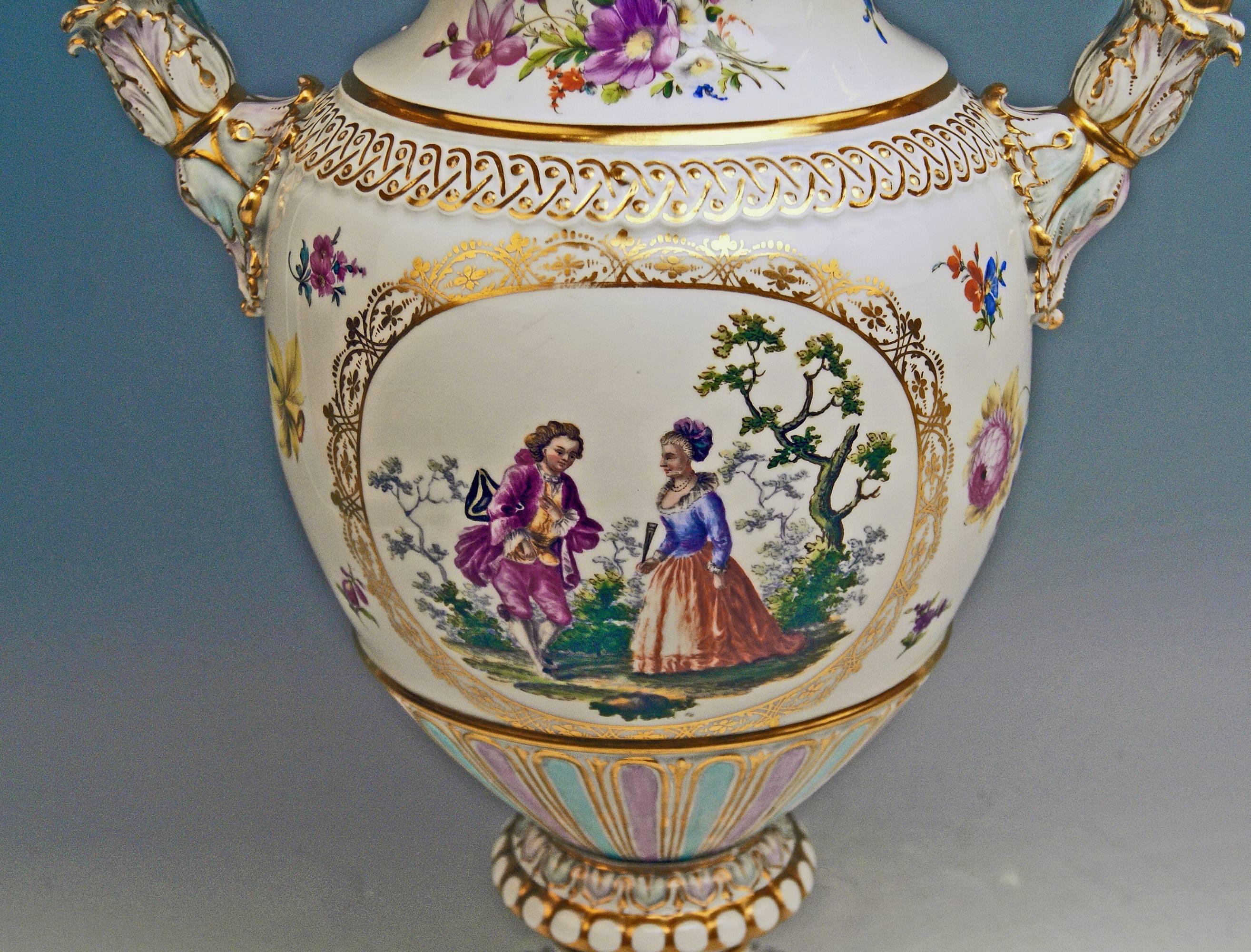 Late 19th Century Meissen Snake Handles Vase Painted by Leuteritz, circa 1870