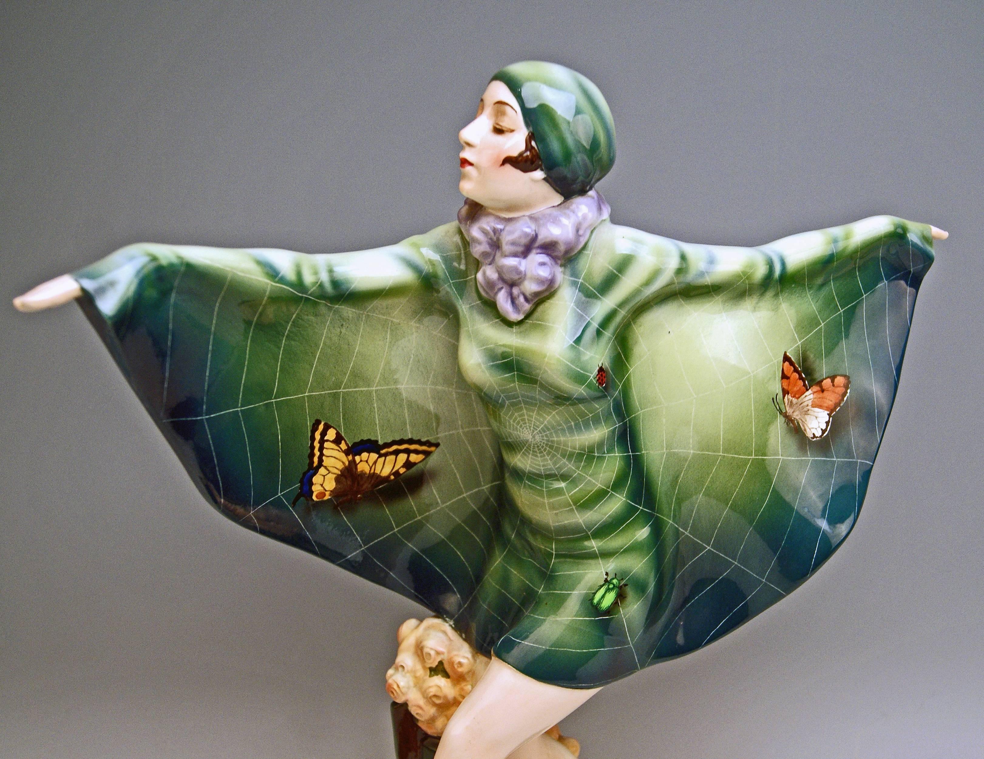 Ceramic Goldscheider Vienna Lorenzl Dancing Butterfly Lady Captured Bird Nr.5230