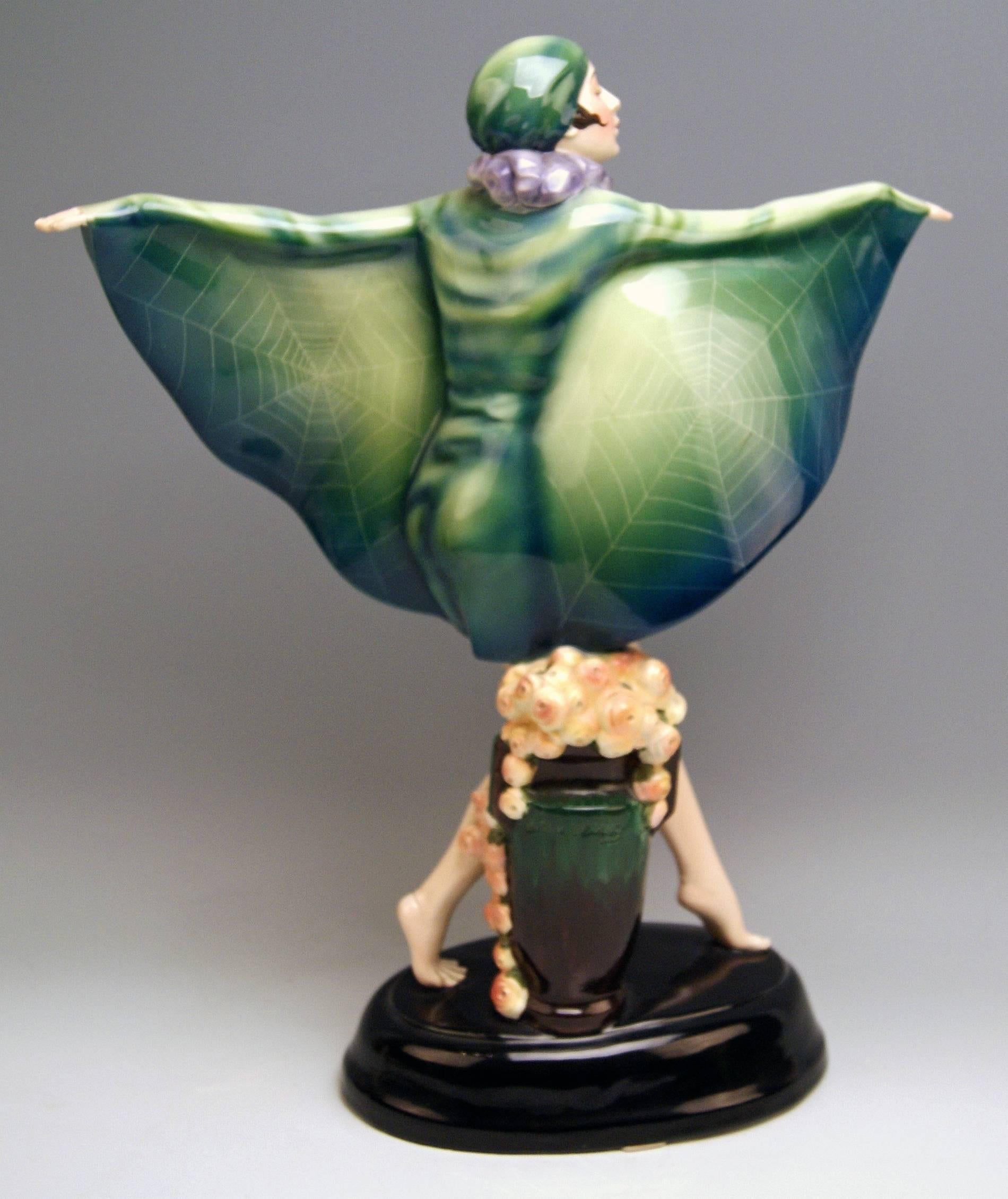 Art Deco Goldscheider Vienna Lorenzl Dancing Butterfly Lady Captured Bird Nr.5230