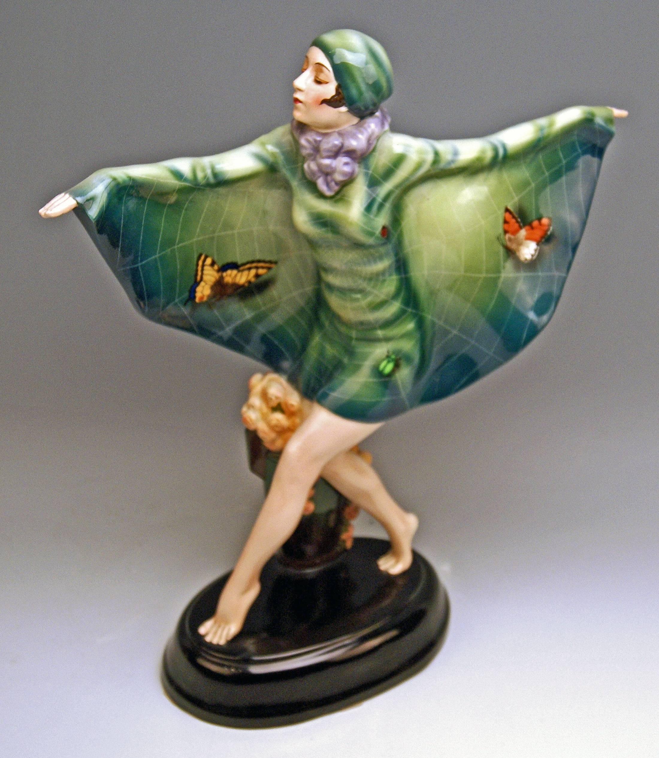 Mid-20th Century Goldscheider Vienna Lorenzl Dancing Butterfly Lady Captured Bird Nr.5230