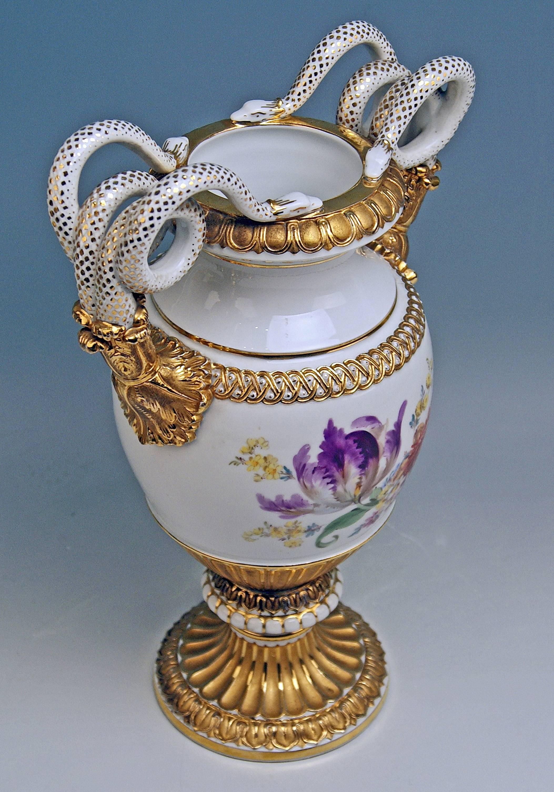 Austrian Meissen Snake Handles Vase Painted by Leuteritz, circa 1870