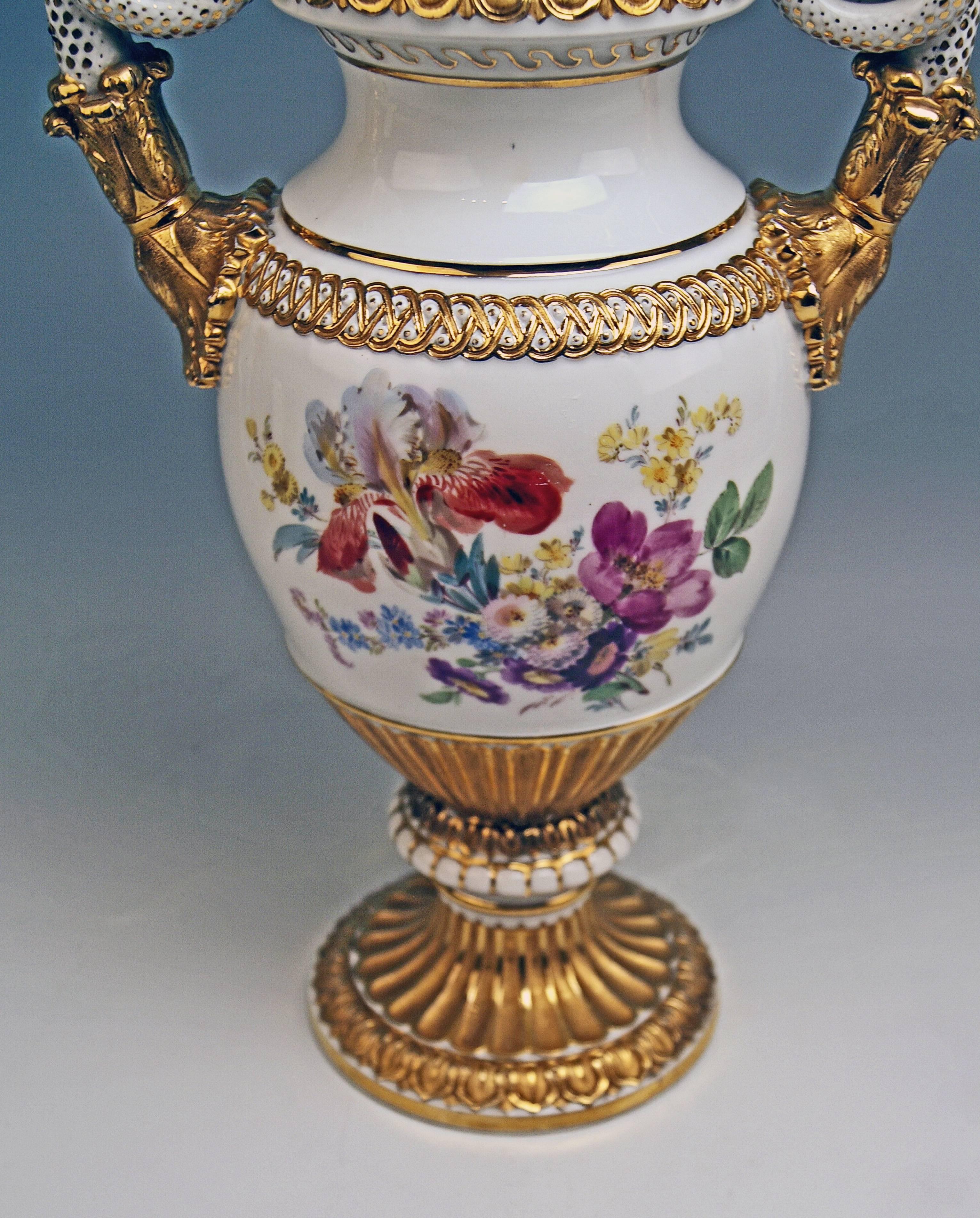 Late 19th Century Meissen Snake Handles Vase Painted by Leuteritz, circa 1870